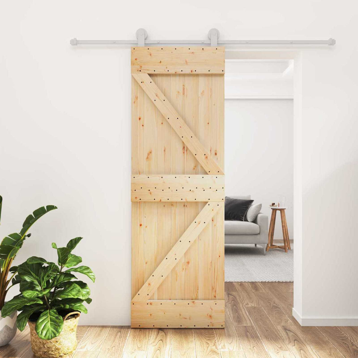 Skjutdörr Naturlig och vit 70 x 210 cm Massiv furuträdörr