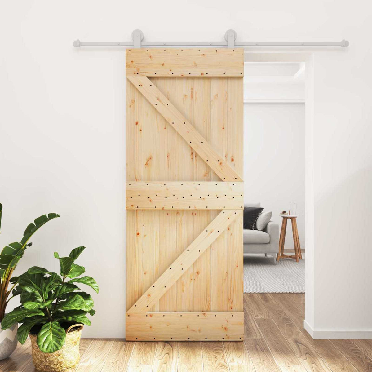 Skjutdörr Naturlig och vit 80 x 210 cm Massiv furu