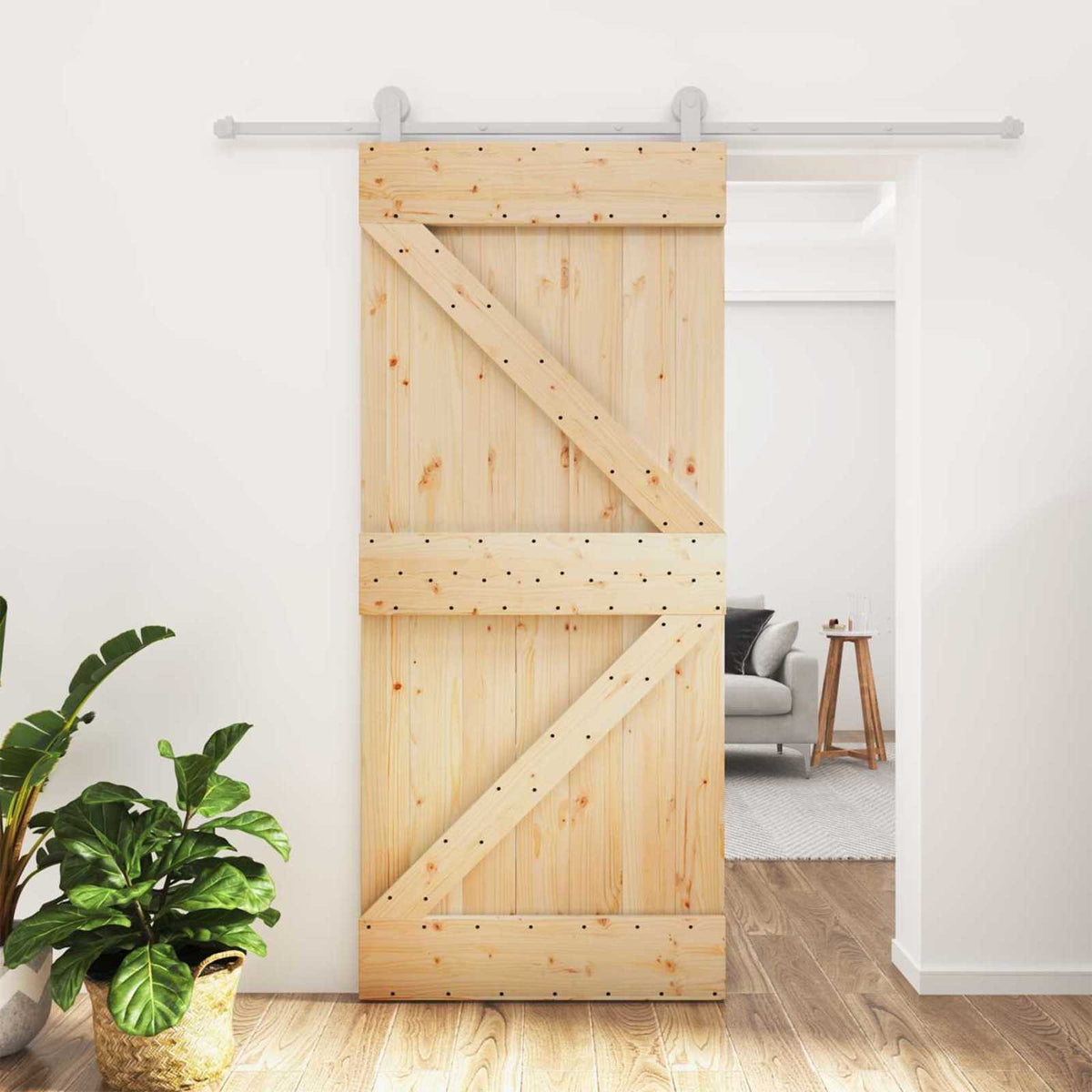 Skjutdörr 90 x 210 cm Massiv furu Naturlig och vit