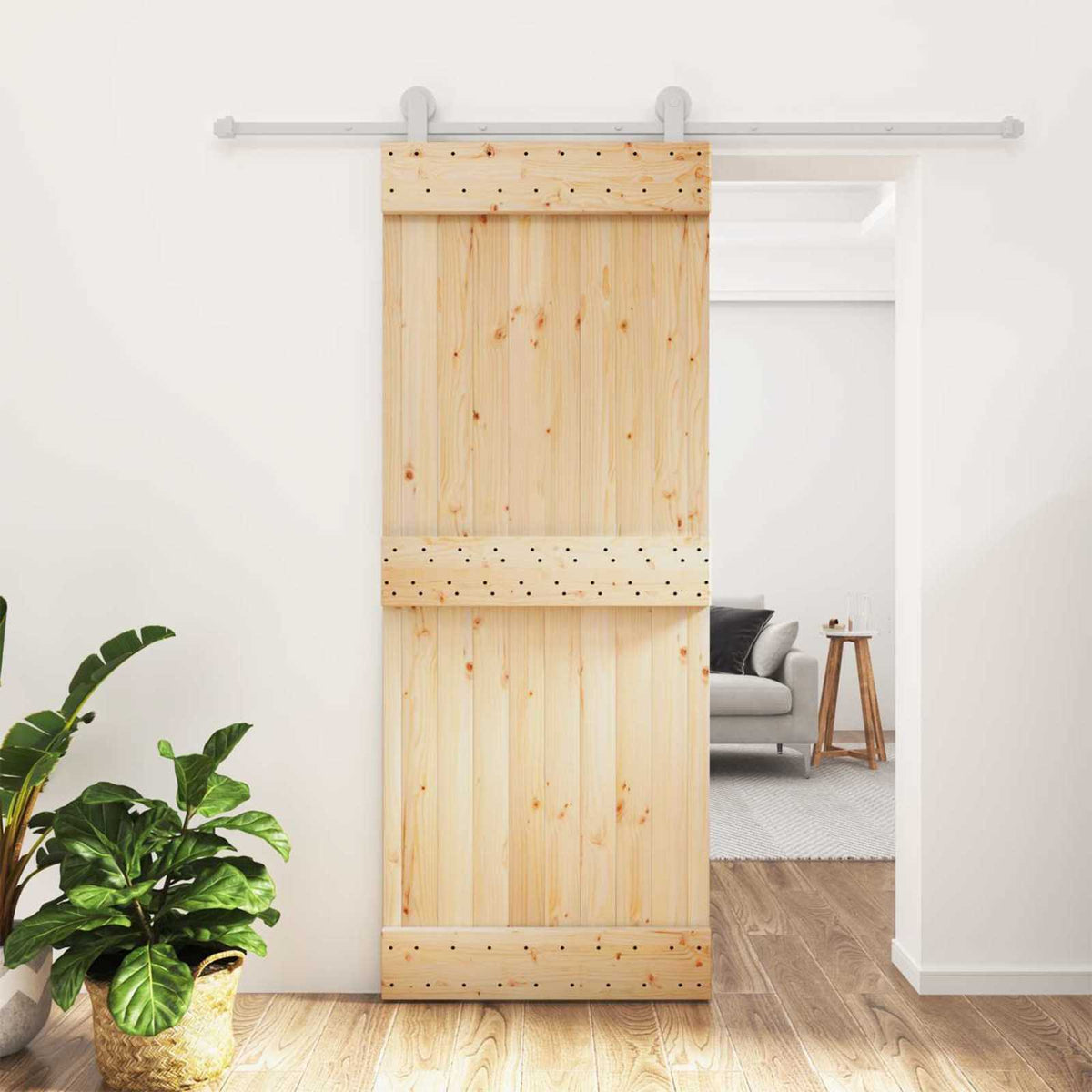 Skjutdörr 80 x 210 cm Massiv furuträdörr (obehandlad)