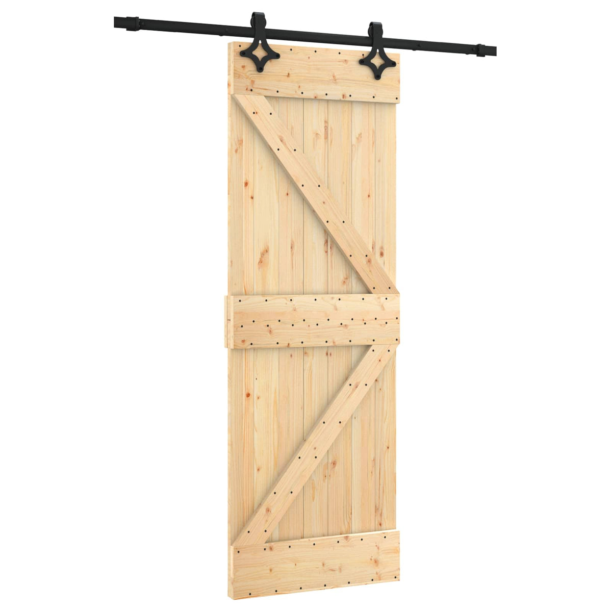 Skjutdörr Naturlig och svart 70 x 210 cm Massiv furuträdörr