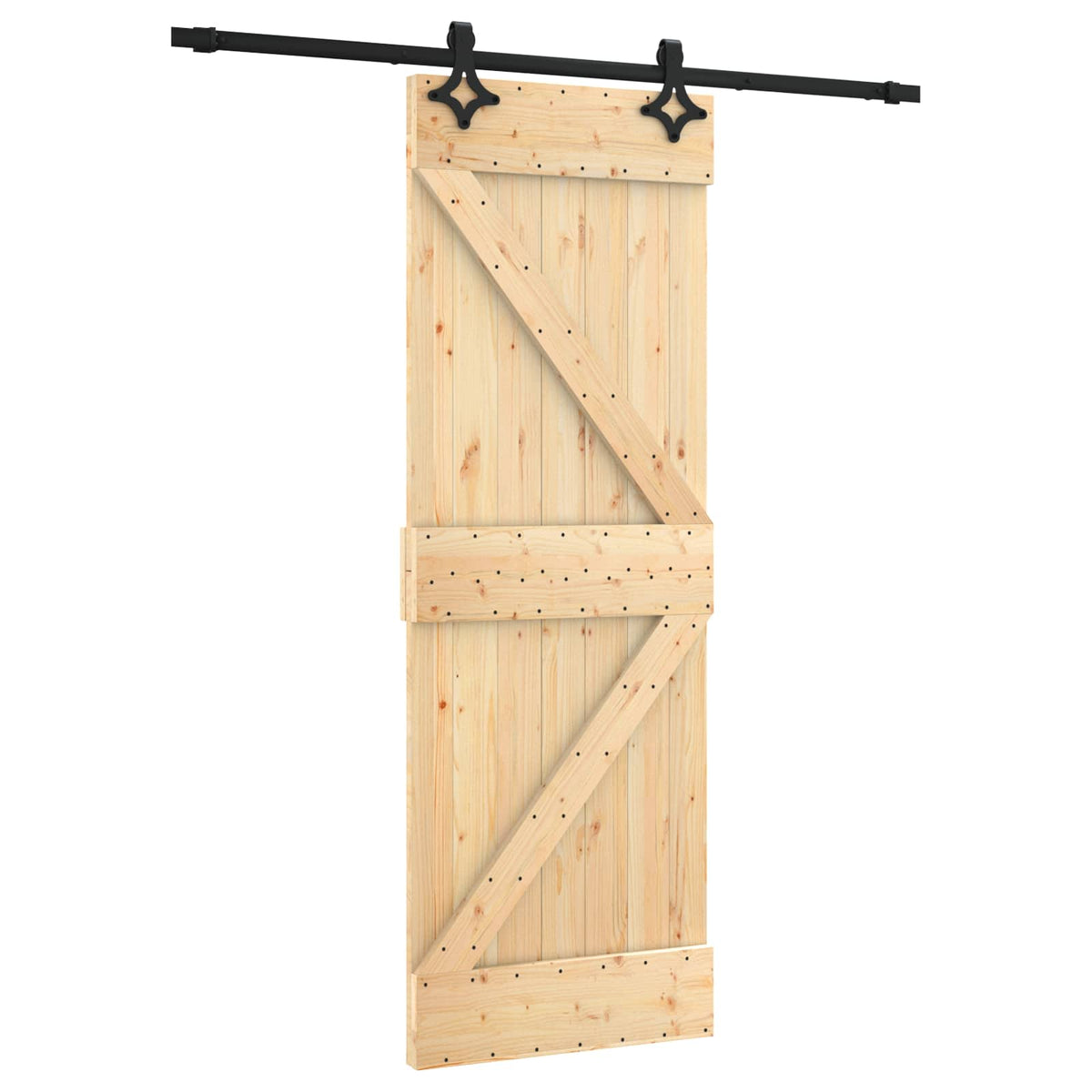 Skjutdörr Naturlig och svart 70 x 210 cm Massiv furuträdörr