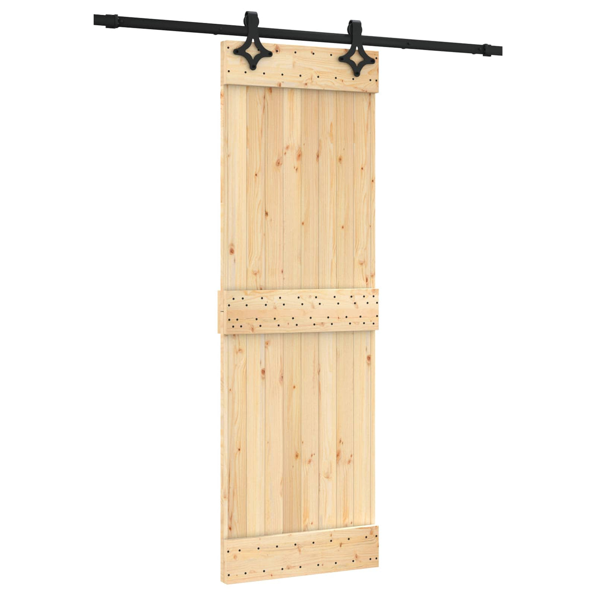Skjutdörr Naturlig och svart 70 x 210 cm Massiv furuträdörr