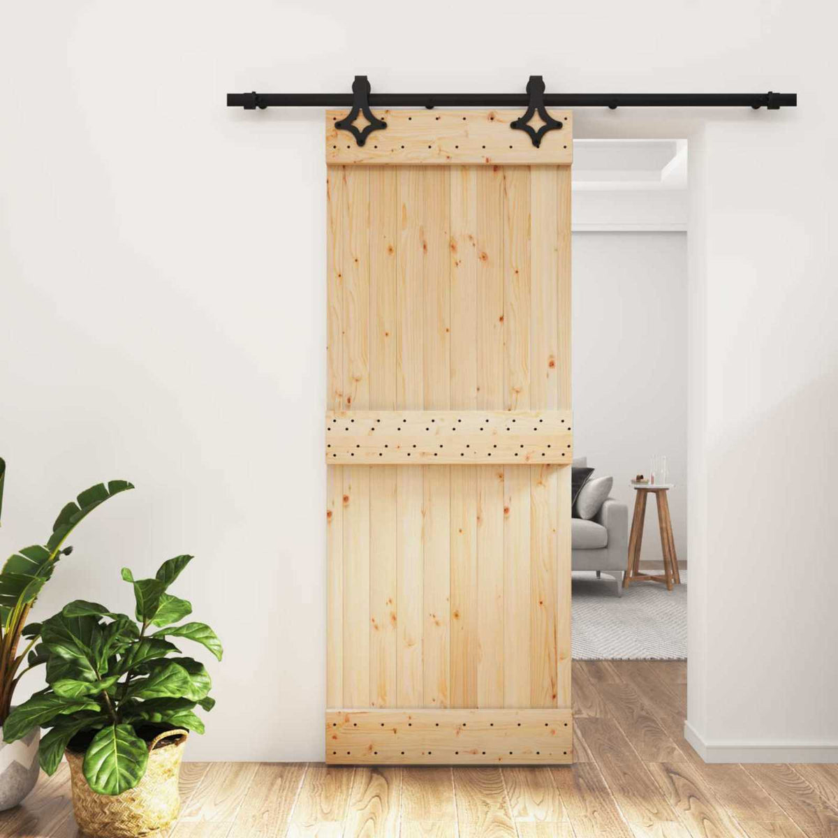 Skjutdörr 80 x 210 cm Massiv furuträdörr (obehandlad)