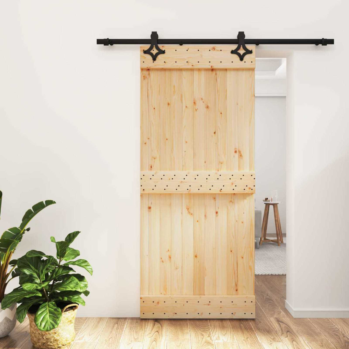 Skjutdörr 90 x 210 cm Massiv furuträdörr (obehandlad)