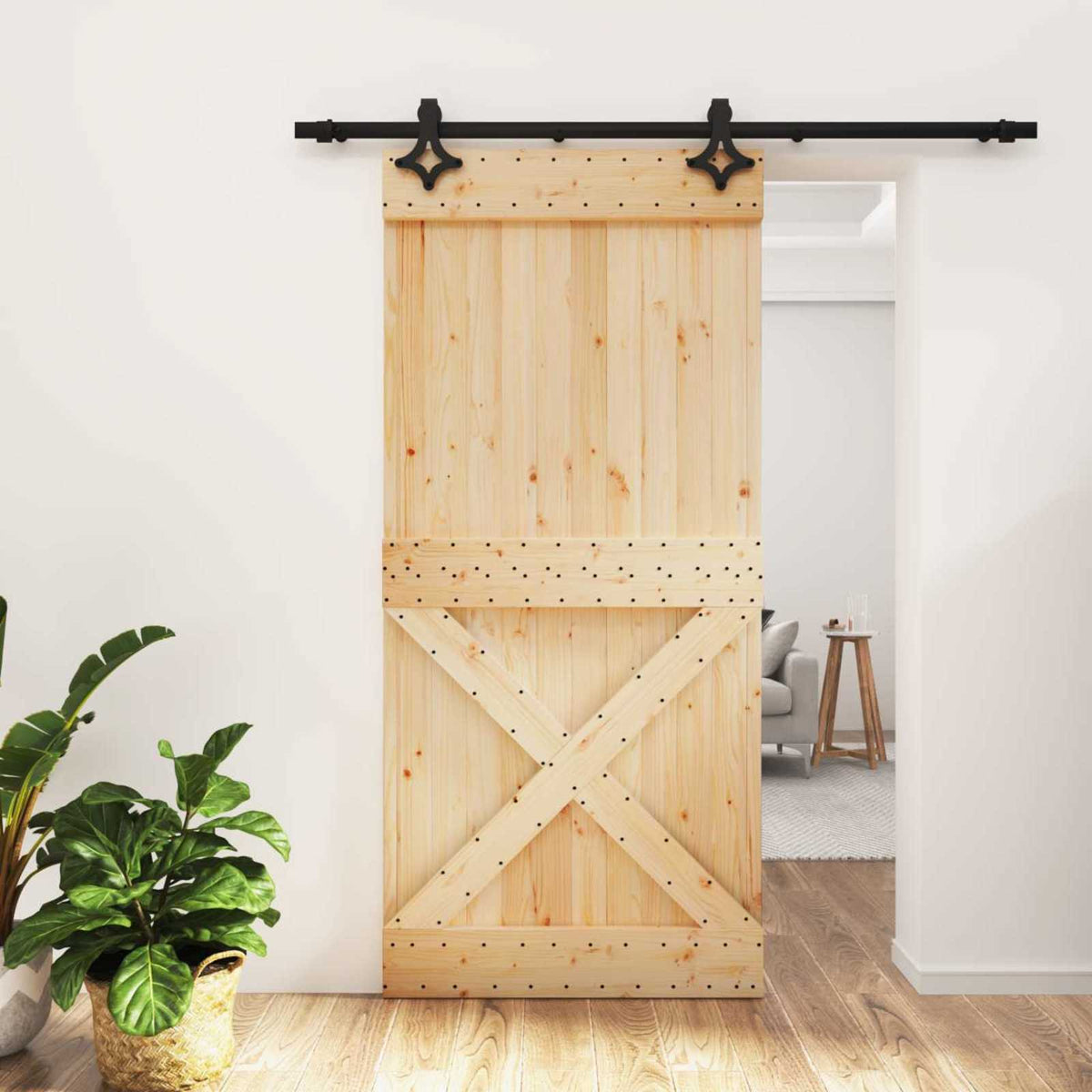Skjutdörr 95 x 210 cm Massiv furuträdörr (obehandlad)
