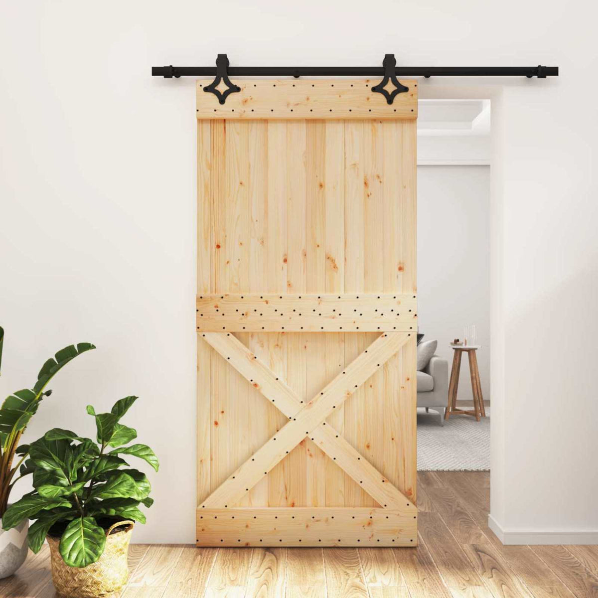 Skjutdörr 100 x 210 cm Massiv furuträdörr (obehandlad)