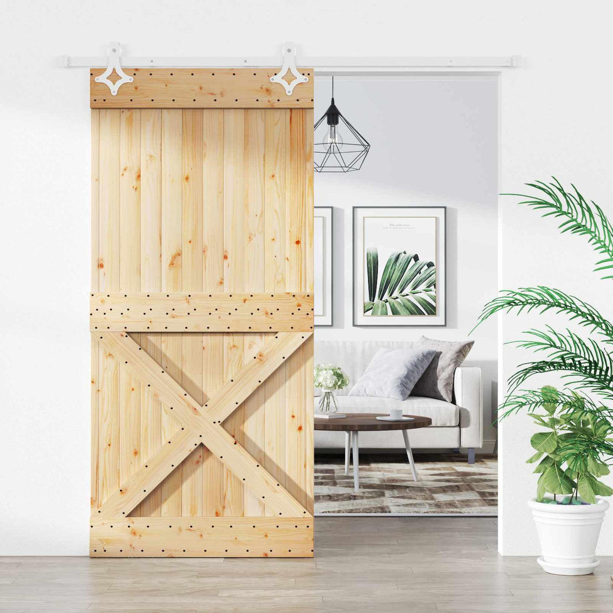 Skjutdörr 100 x 210 cm Massiv furuträdörr (obehandlad)