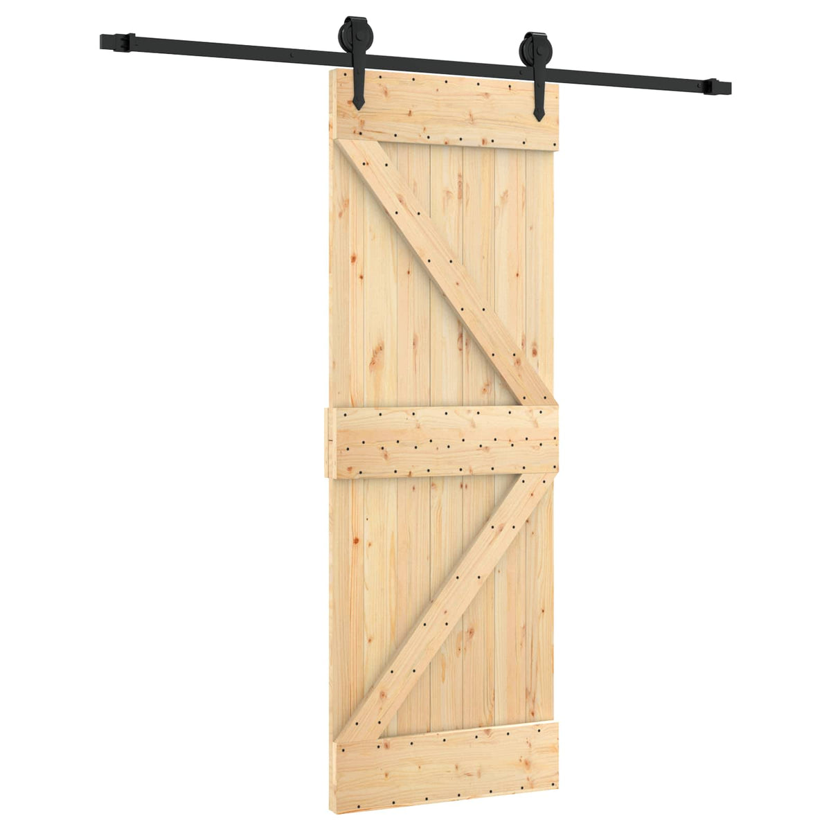 Skjutdörr Naturlig och svart 70 x 210 cm Massiv furuträdörr