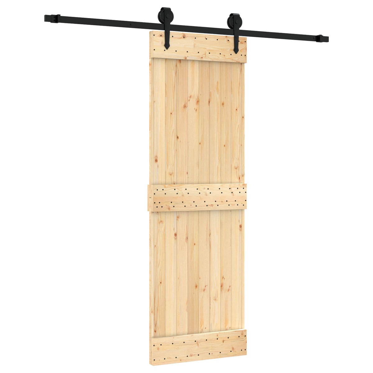 Skjutdörr Naturlig och svart 70 x 210 cm Massiv furuträdörr