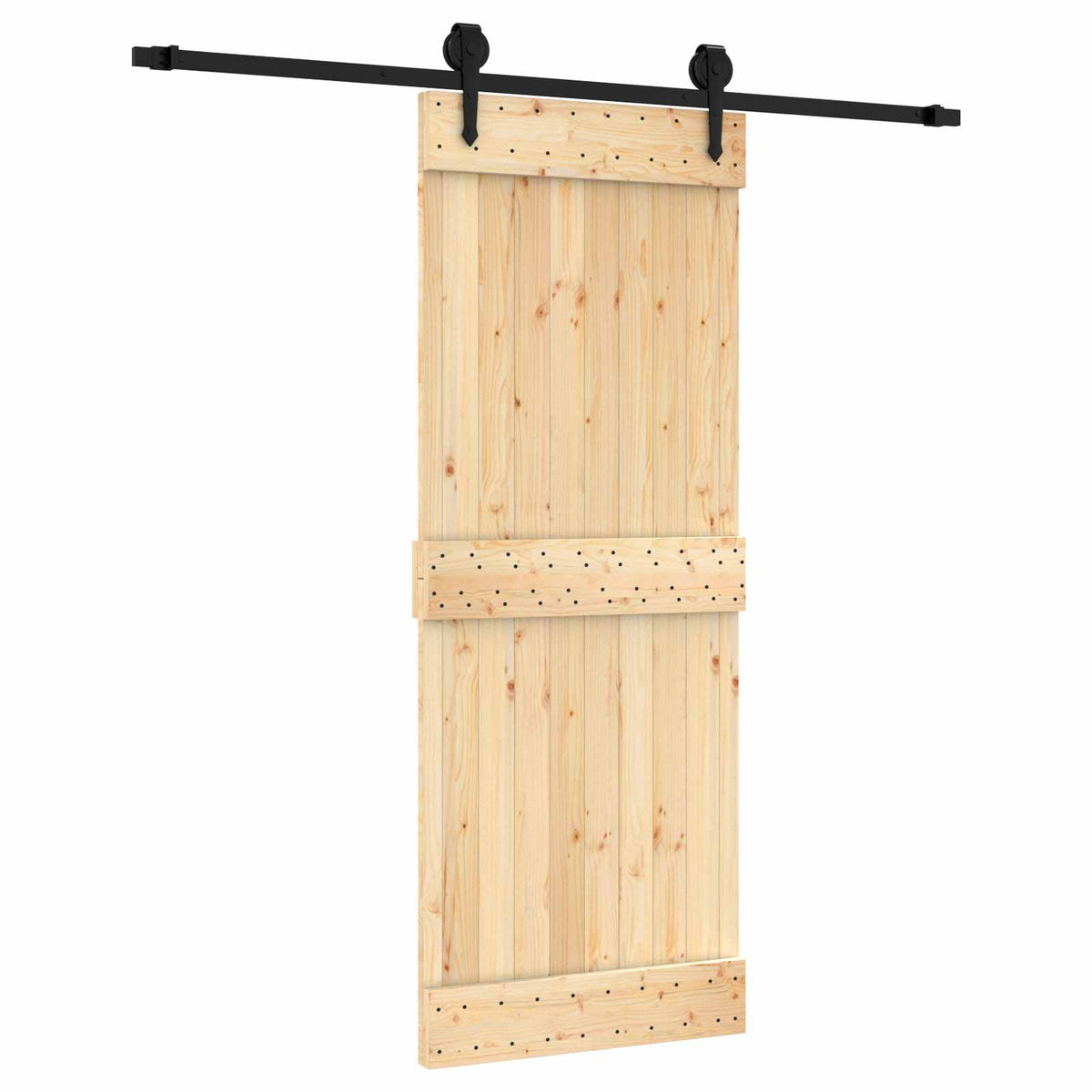 Skjutdörr Naturlig och svart 80 x 210 cm Massiv furuträdörr