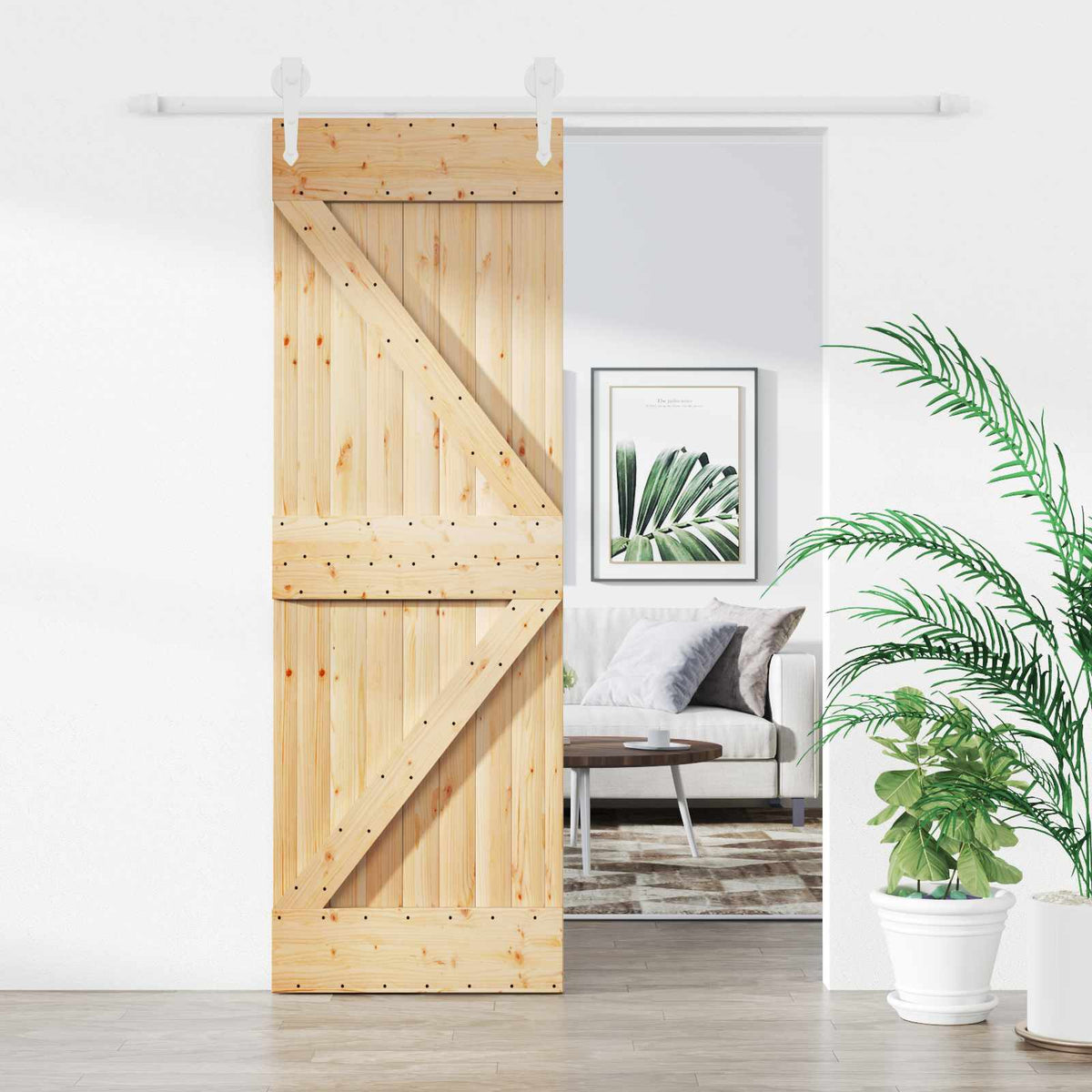 Skjutdörr Naturlig och vit 70 x 210 cm Massiv furuträdörr