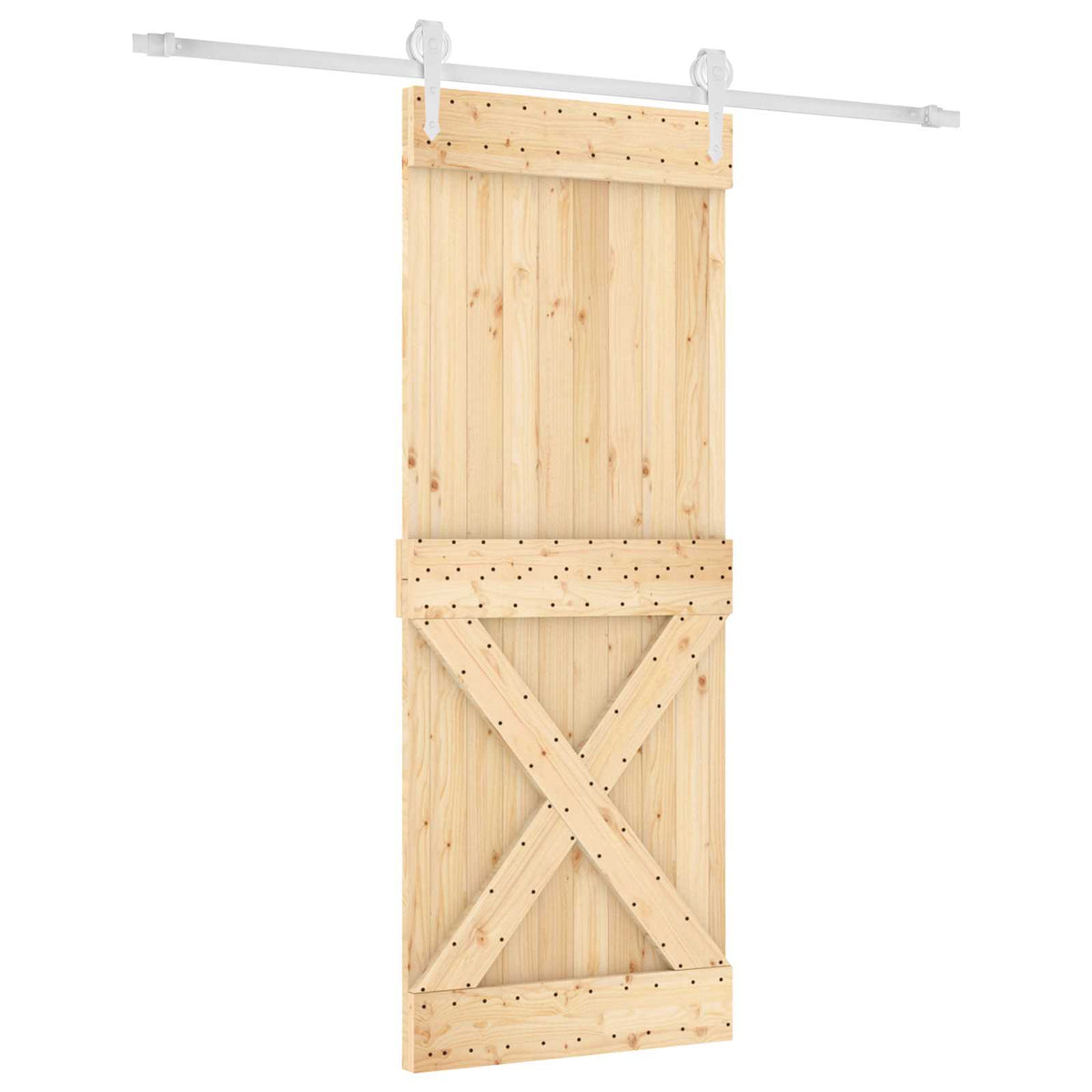 Skjutdörr Naturlig och vit 90 x 210 cm Massiv furu