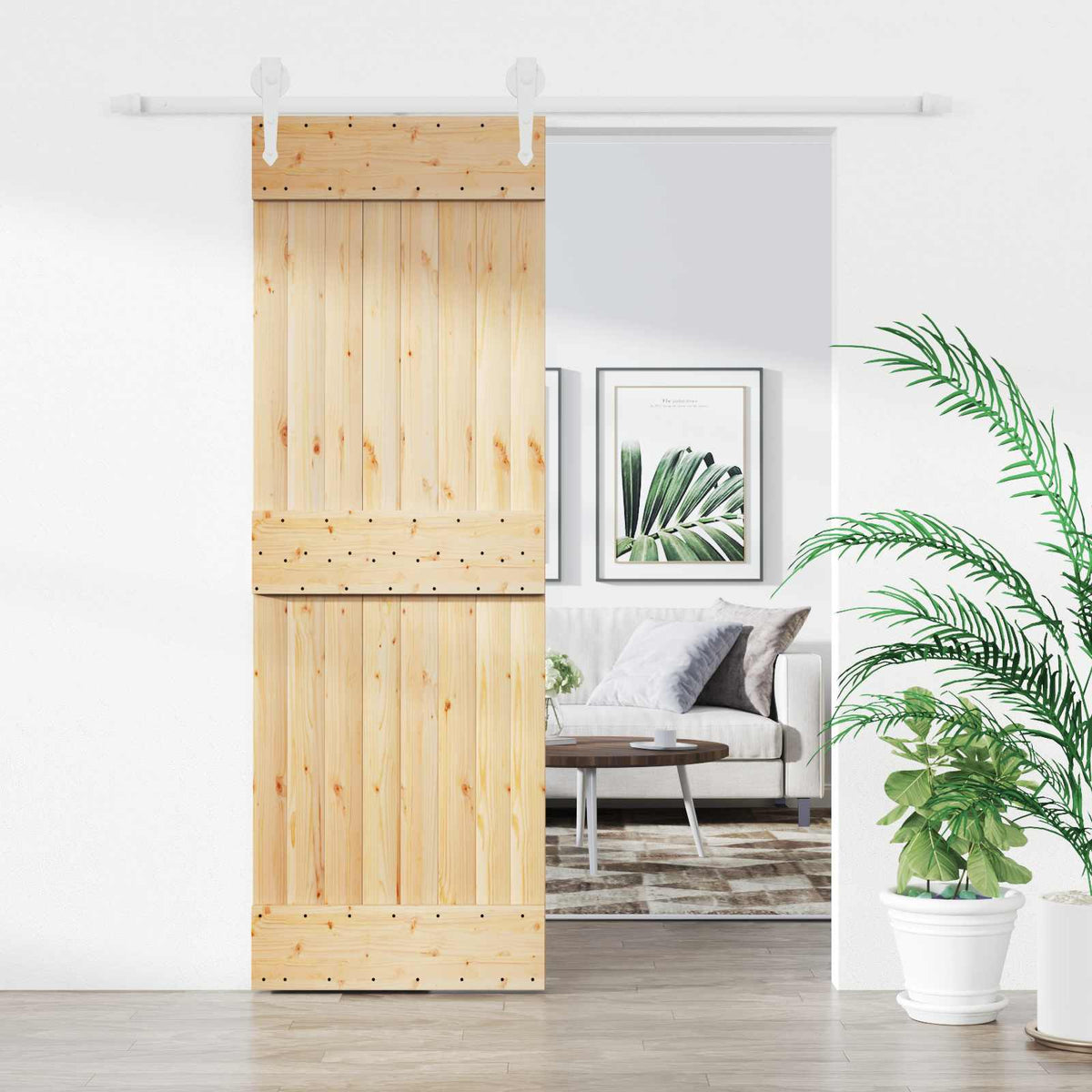 Skjutdörr Naturlig och vit 70 x 210 cm Massiv furuträdörr
