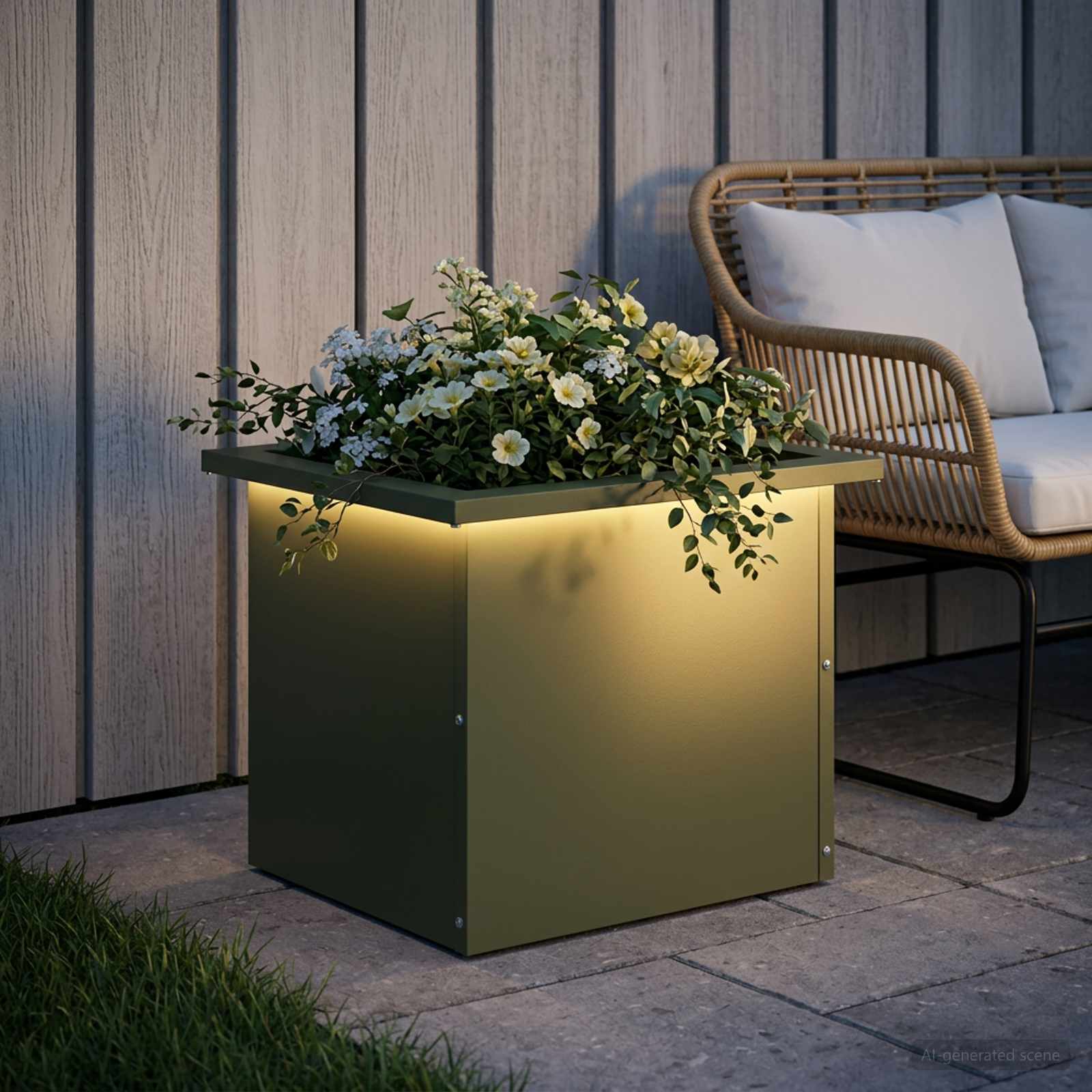 Odlingslåda med LED Olivgrön 30 x 40 x 30 cm Stål