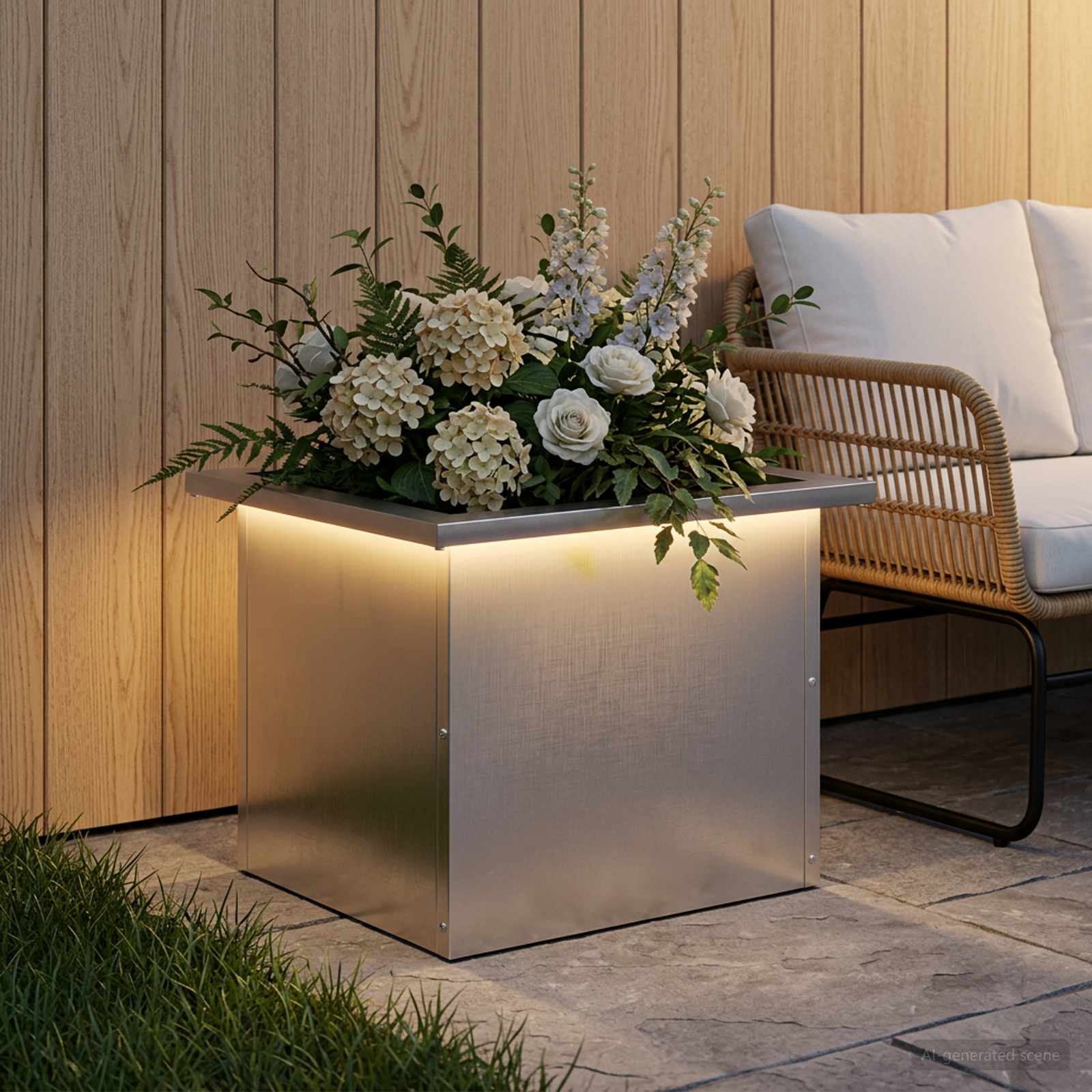 Odlingslåda med LED Silver 30 x 40 x 30 cm Rostfritt stål
