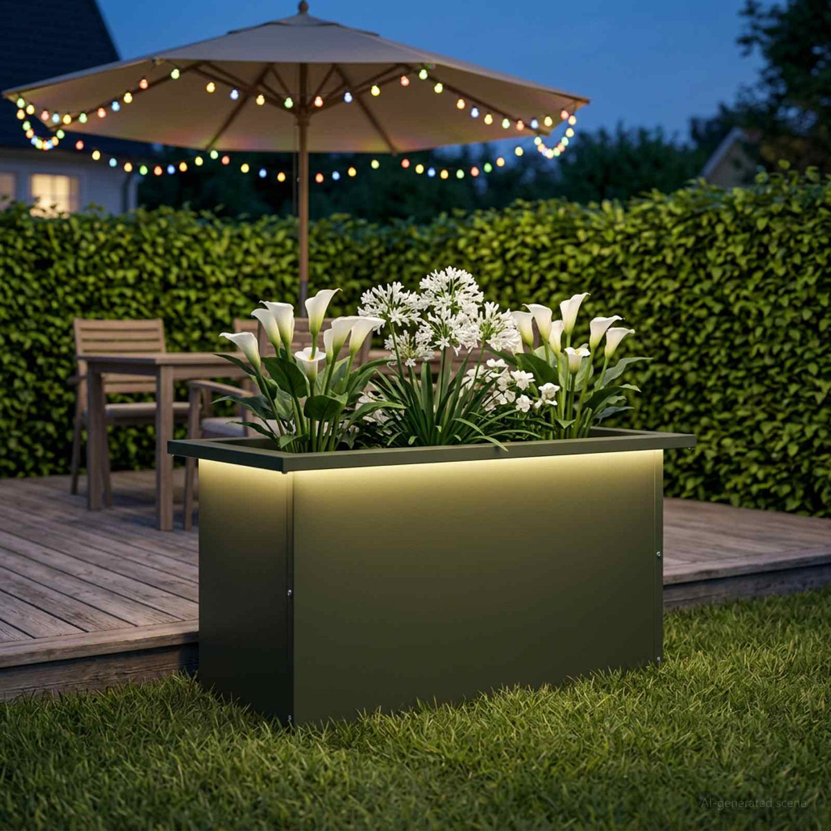 Odlingslåda med LED Olivgrön 30 x 60 x 30 cm Stål
