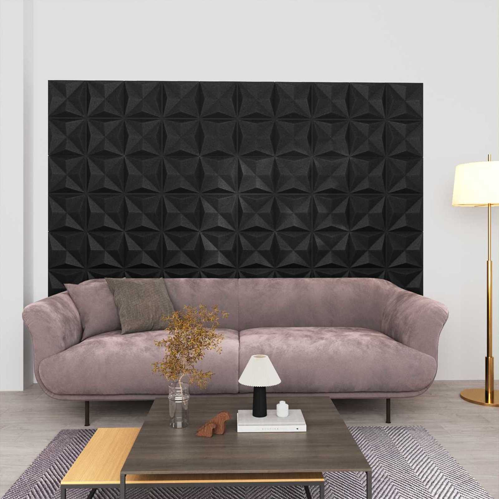 Väggpaneler 24 st 50 x 50 cm Origami Svart XPS Skum