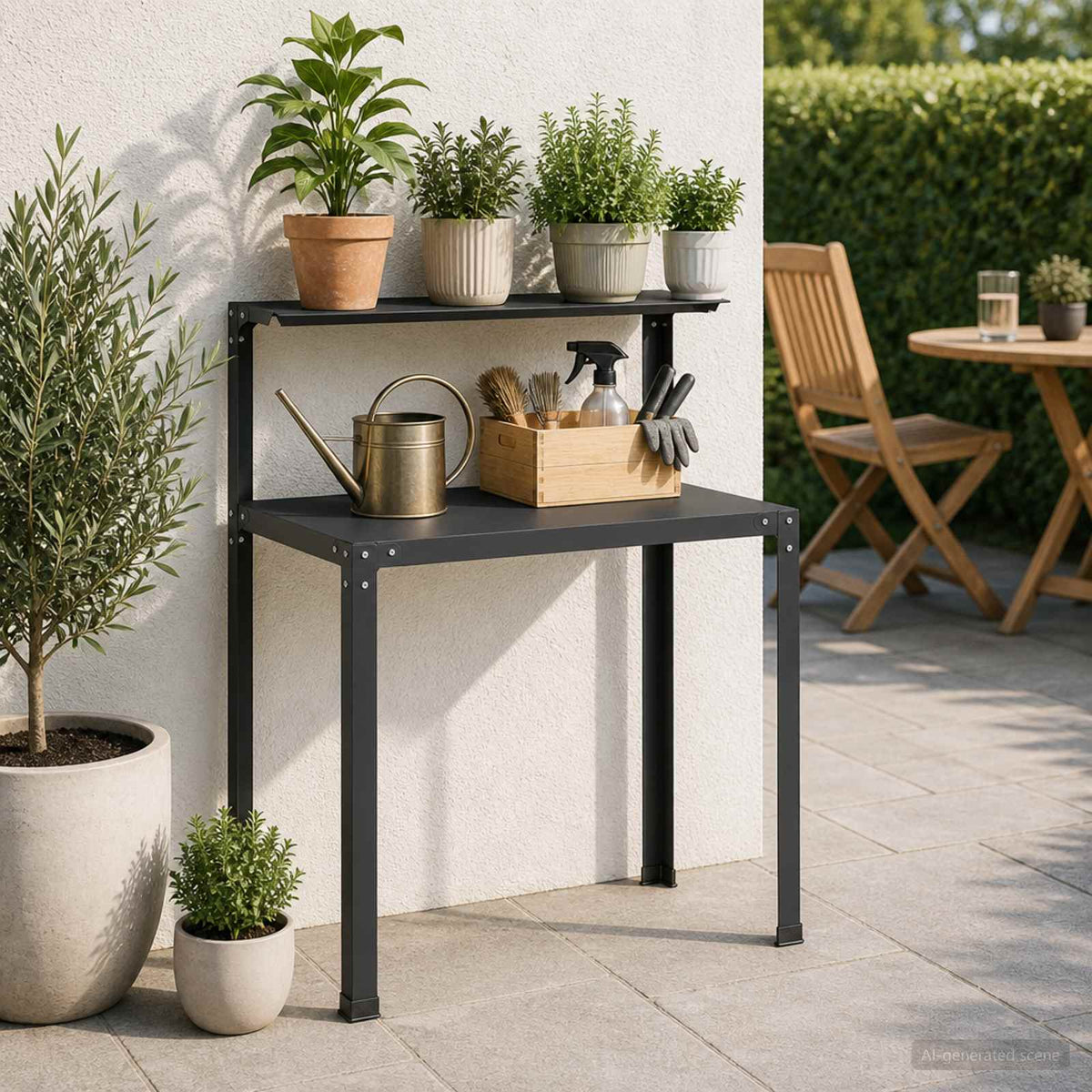 Planteringsbord 80 x 50 x 104 cm Pulverlackerat stål Svart
