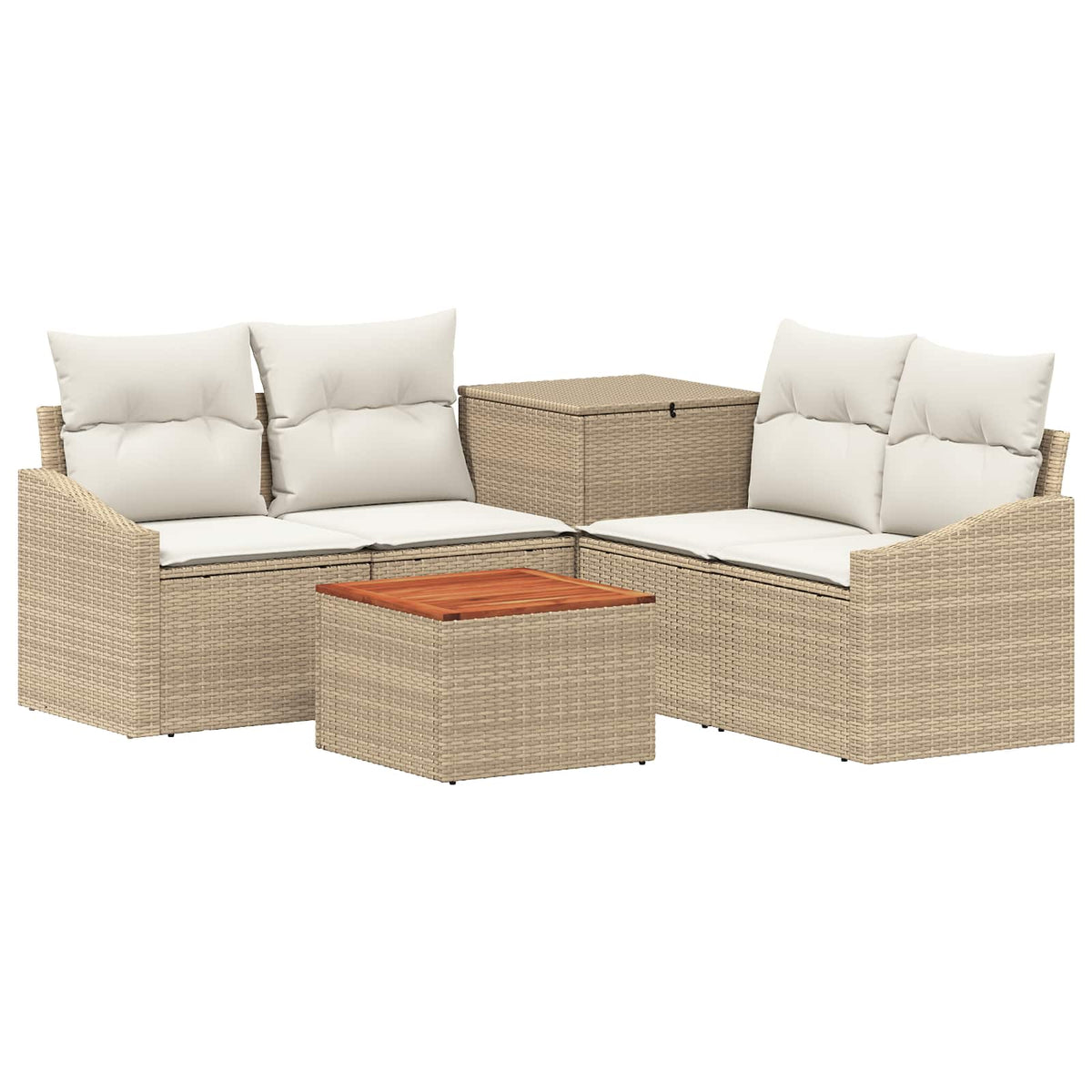 Soffset 6 st Beige och krämvit Poly Rattan och stål