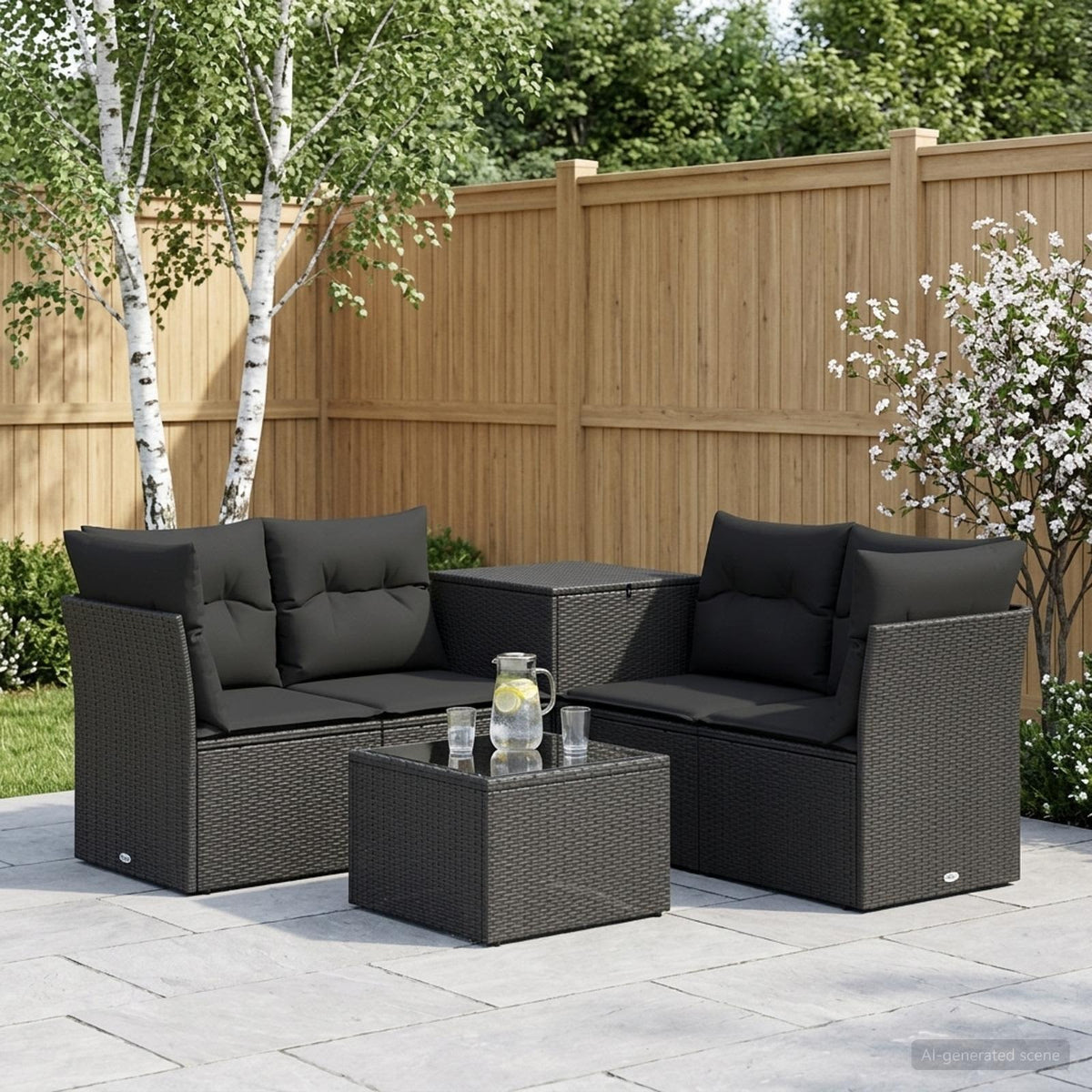 Soffset 6 st Svart Poly Rattan och stål