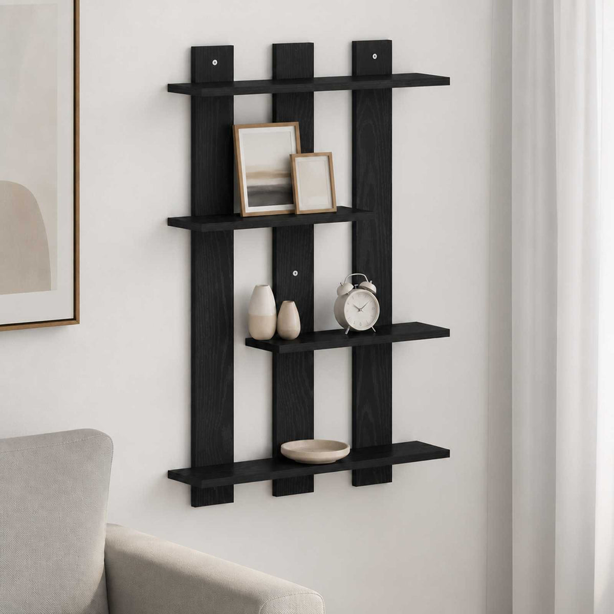 Vägg hylla Svart ek 61 x 13,5 x 88 cm Konstruerat trä