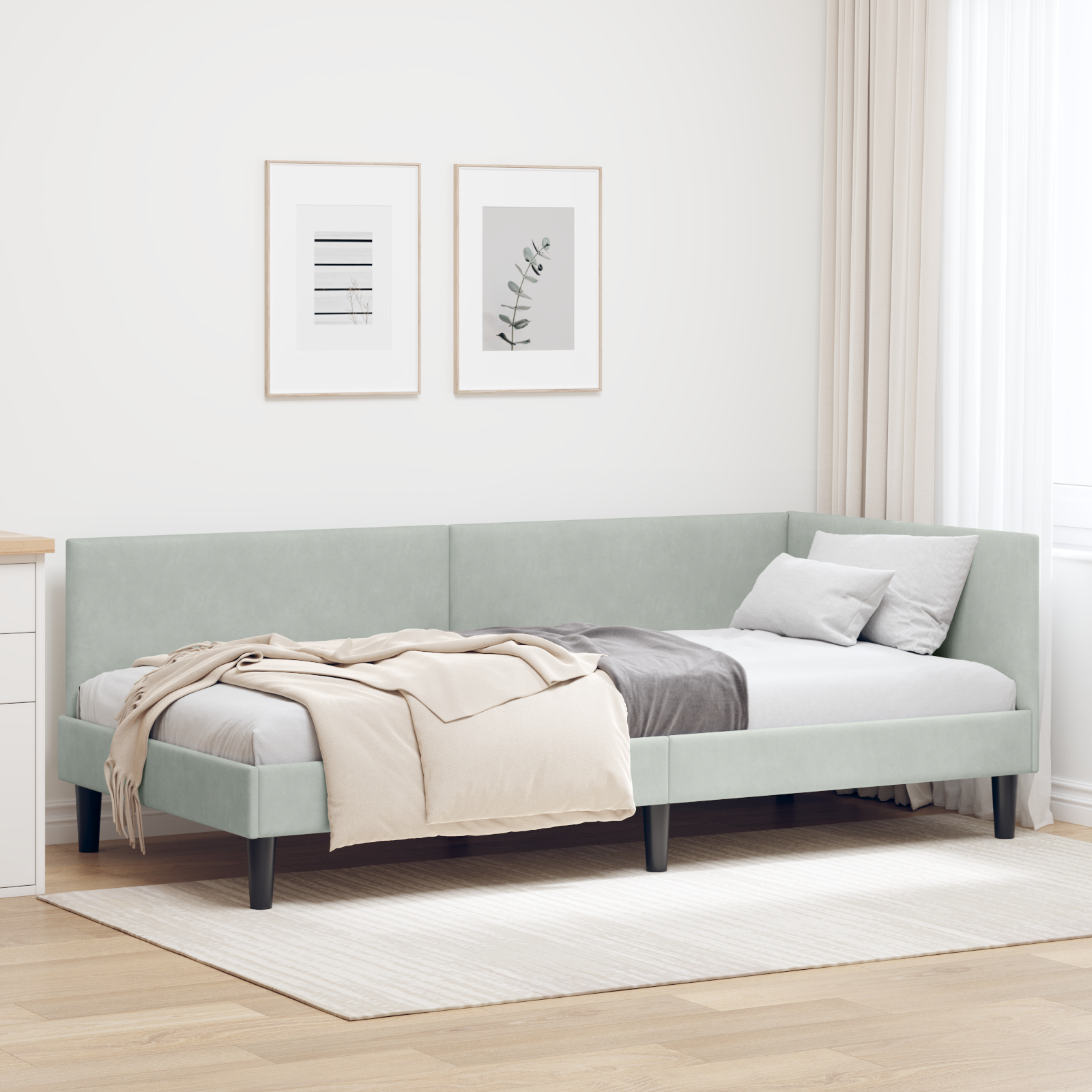 Hörn Sängram med huvudgavel Ljusgrå 90 cm x 200 cm Sammet