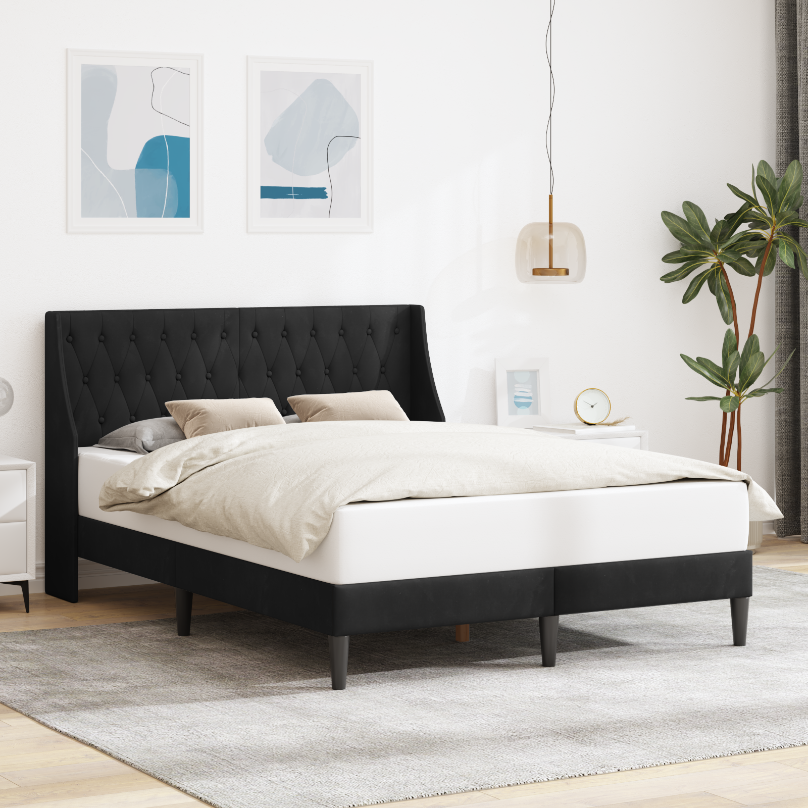 Sängram med huvudgavel Svart 120 x 190 cm Sammet