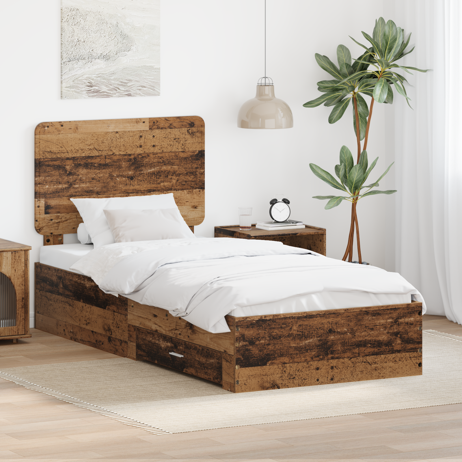 Sängram med huvudgavel Gammalt trä 90 x 200 cm Konstruerat trä