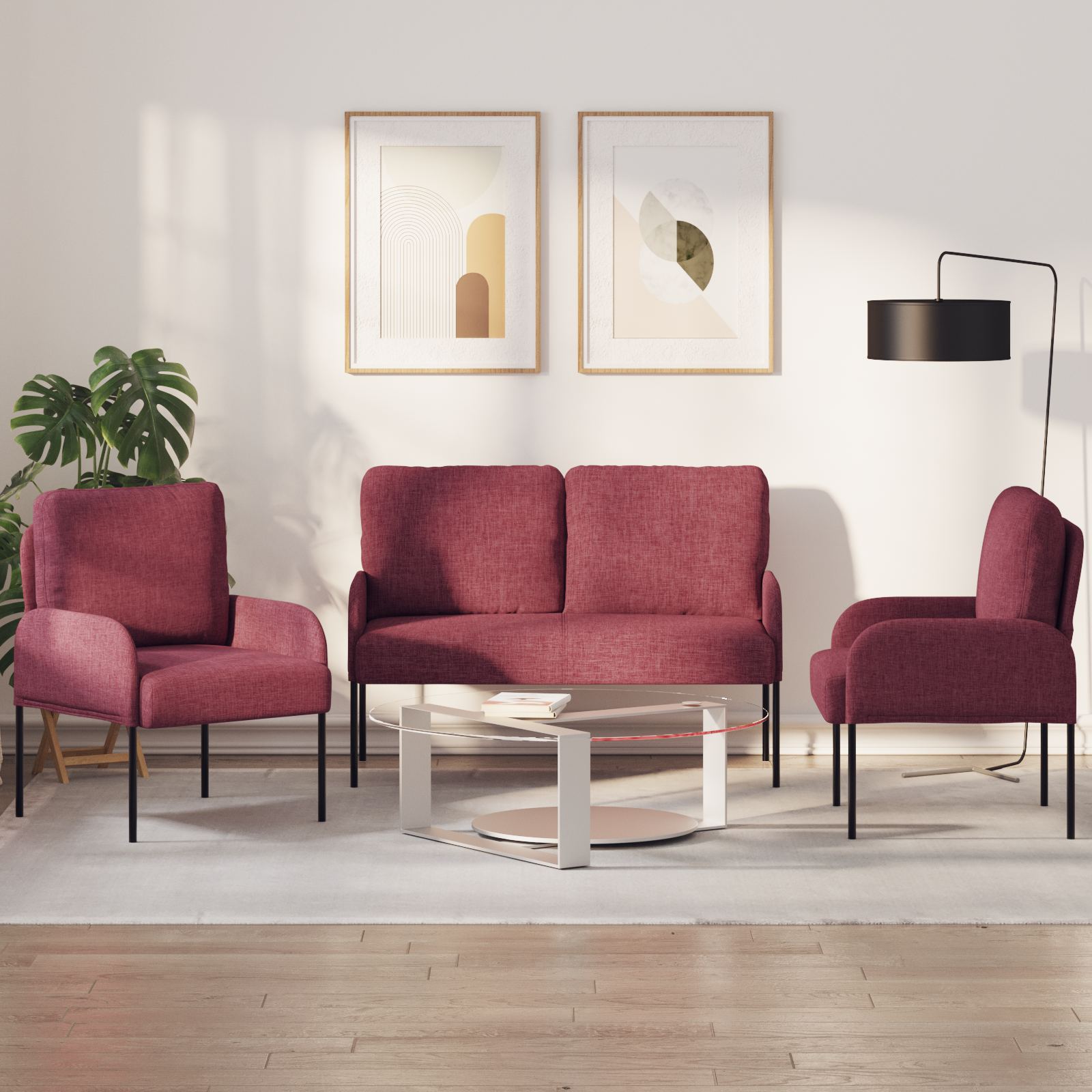 Soffgrupper med kudde 3 pcs Vinröd 115 x 56 x 80 cm Plywood