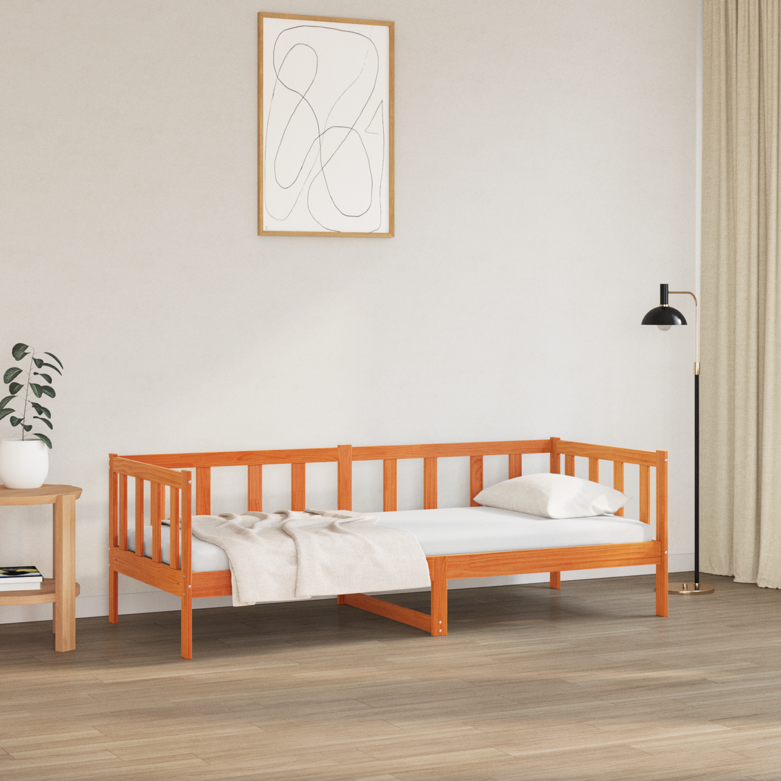 Sängram med huvudgavel Vaxbrun 90 x 190 cm Massiv furu