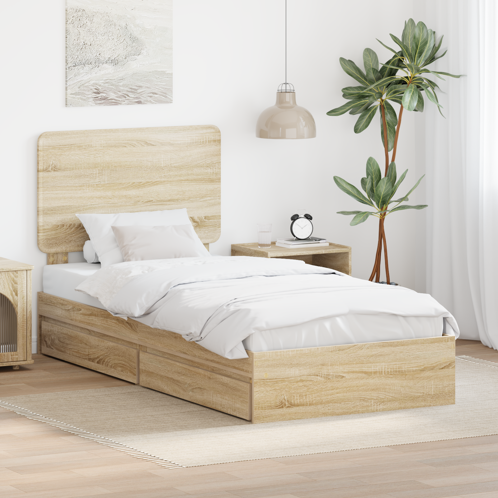 Förvaringssäng med låda Sonoma-ek 90 x 190 cm Konstruerat trä