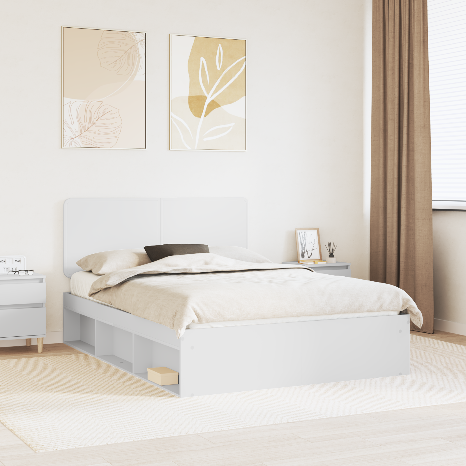Sängram med huvudgavel Vit 140 x 190 cm Massiv furu