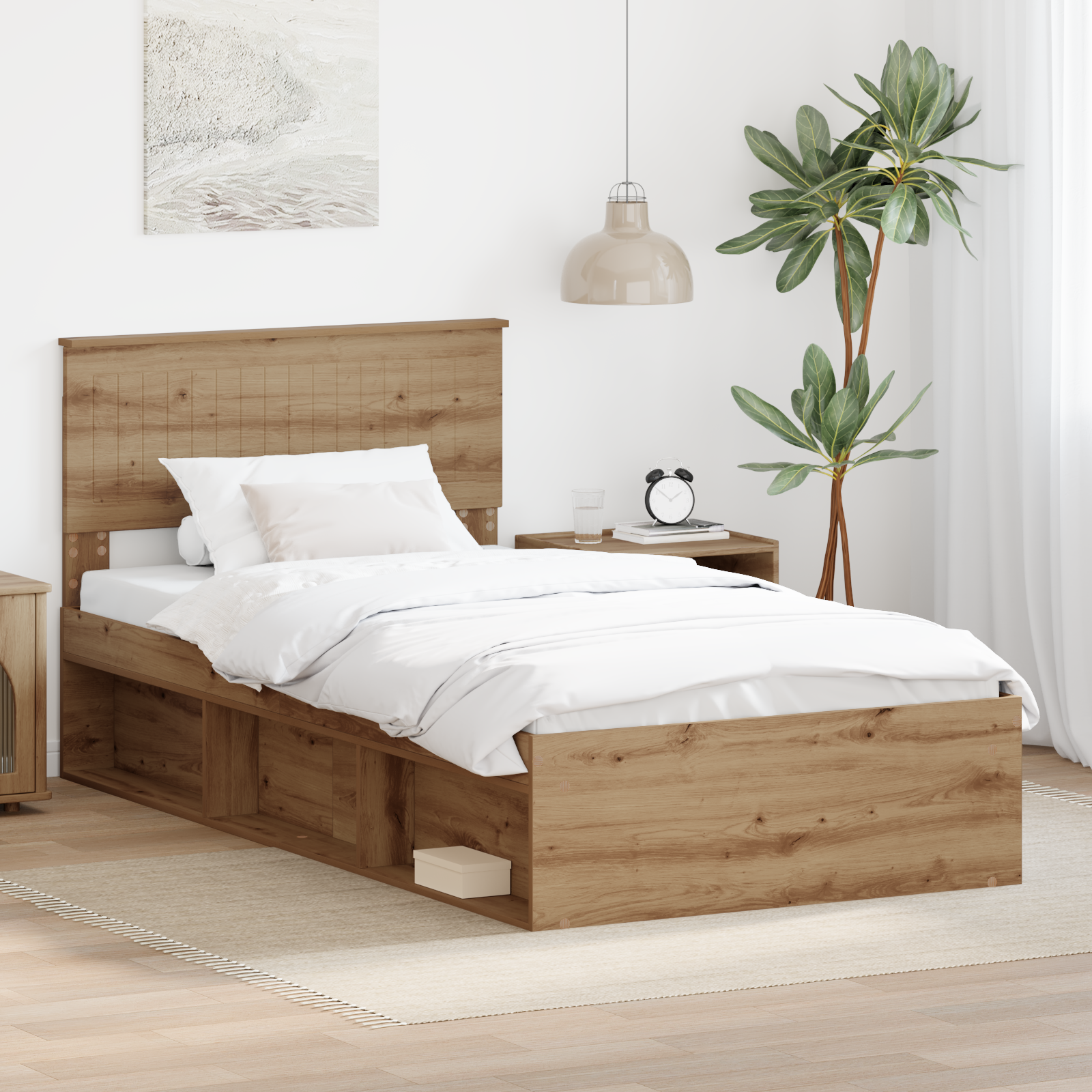 Sängram med huvudgavel Artisan Ek 100 x 200 cm Massiv furu