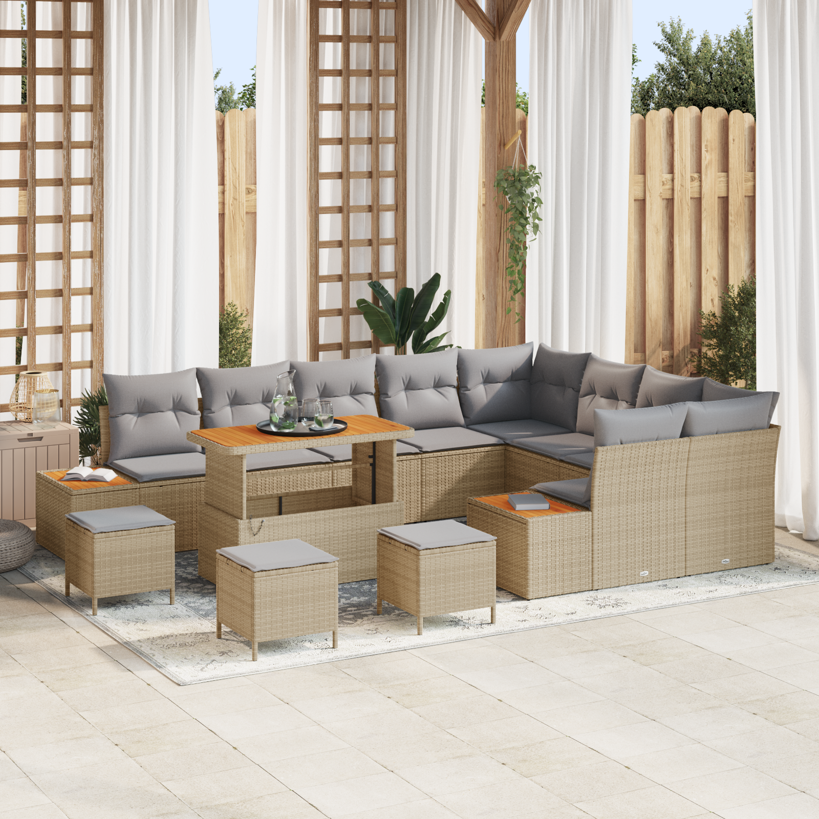 Trädgårdsoffset med kudde 13 pcs Beige och Ljusgrå
