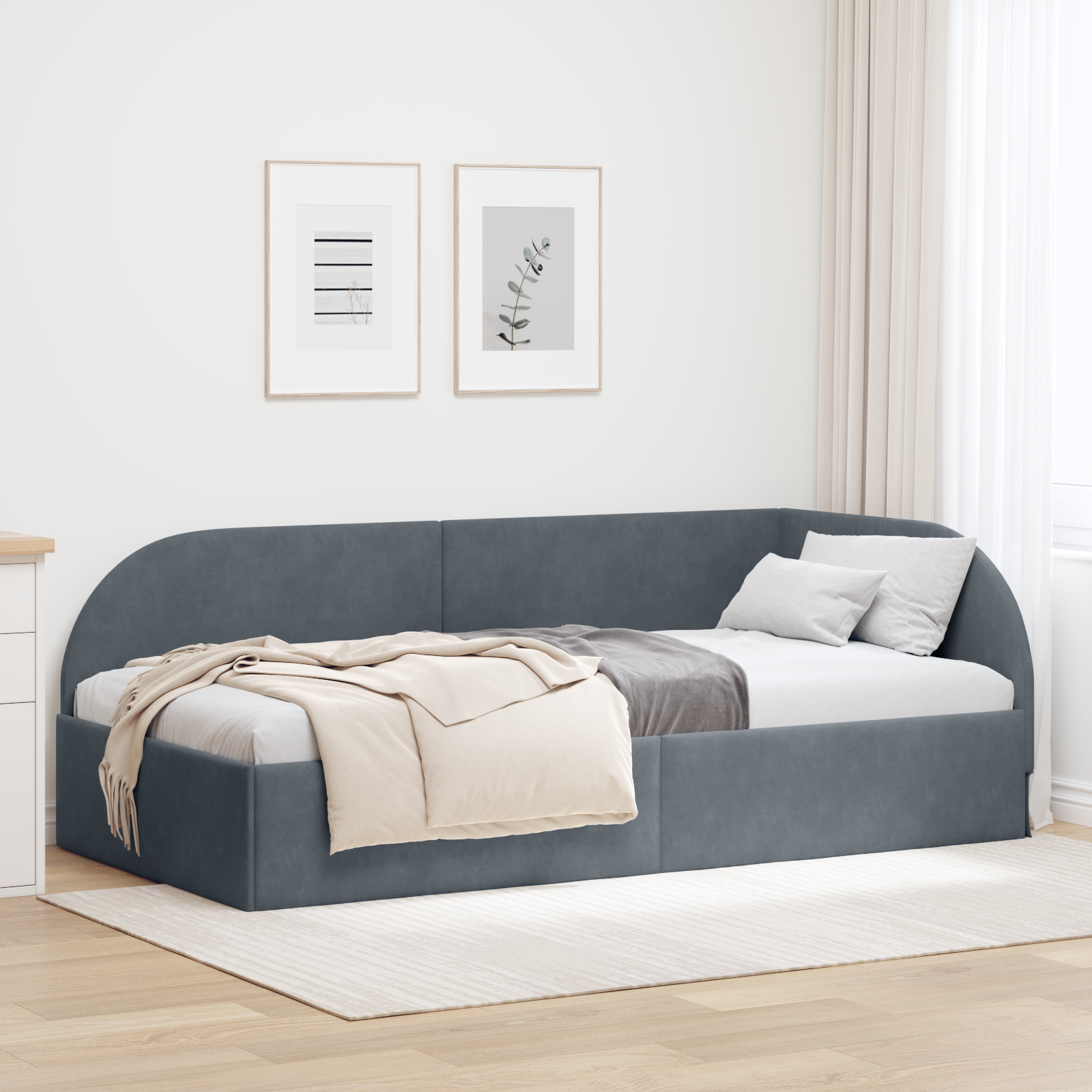 Hörn Sängram med huvudgavel Mörkgrå 90 cm x 200 cm Sammet