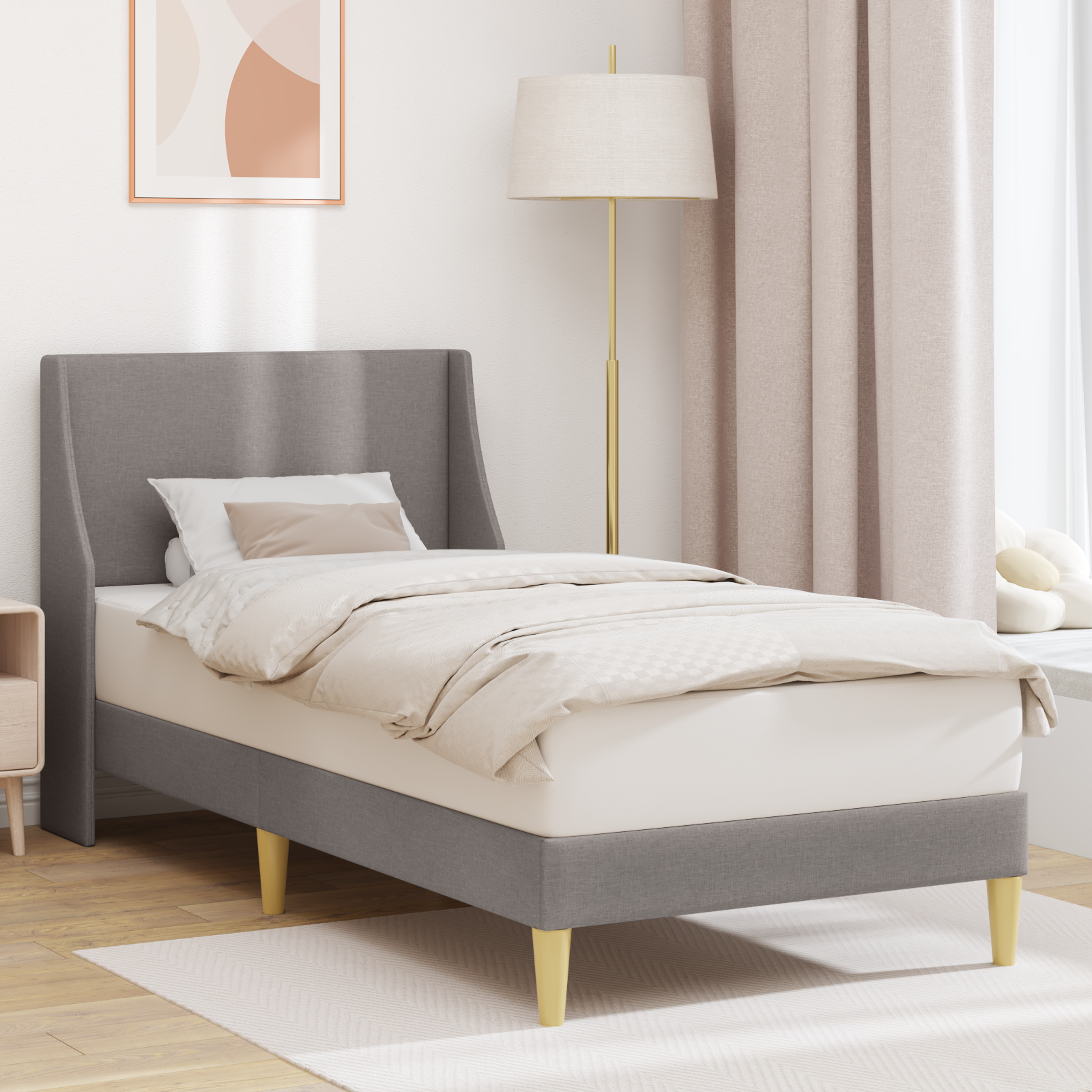 Sängram Enfärgad med huvudgavel Taupe 100 x 200 cm tyg