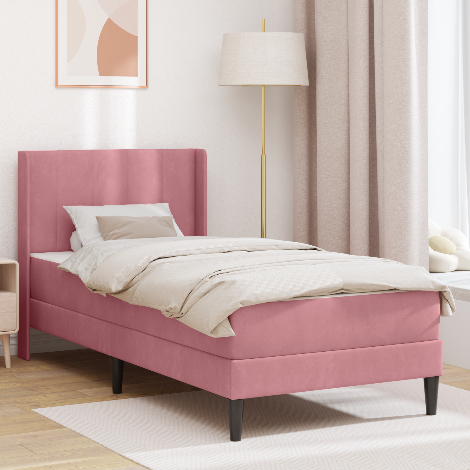 Sängram med madrass med huvudgavel Rosa 80 x 200 cm Sammet