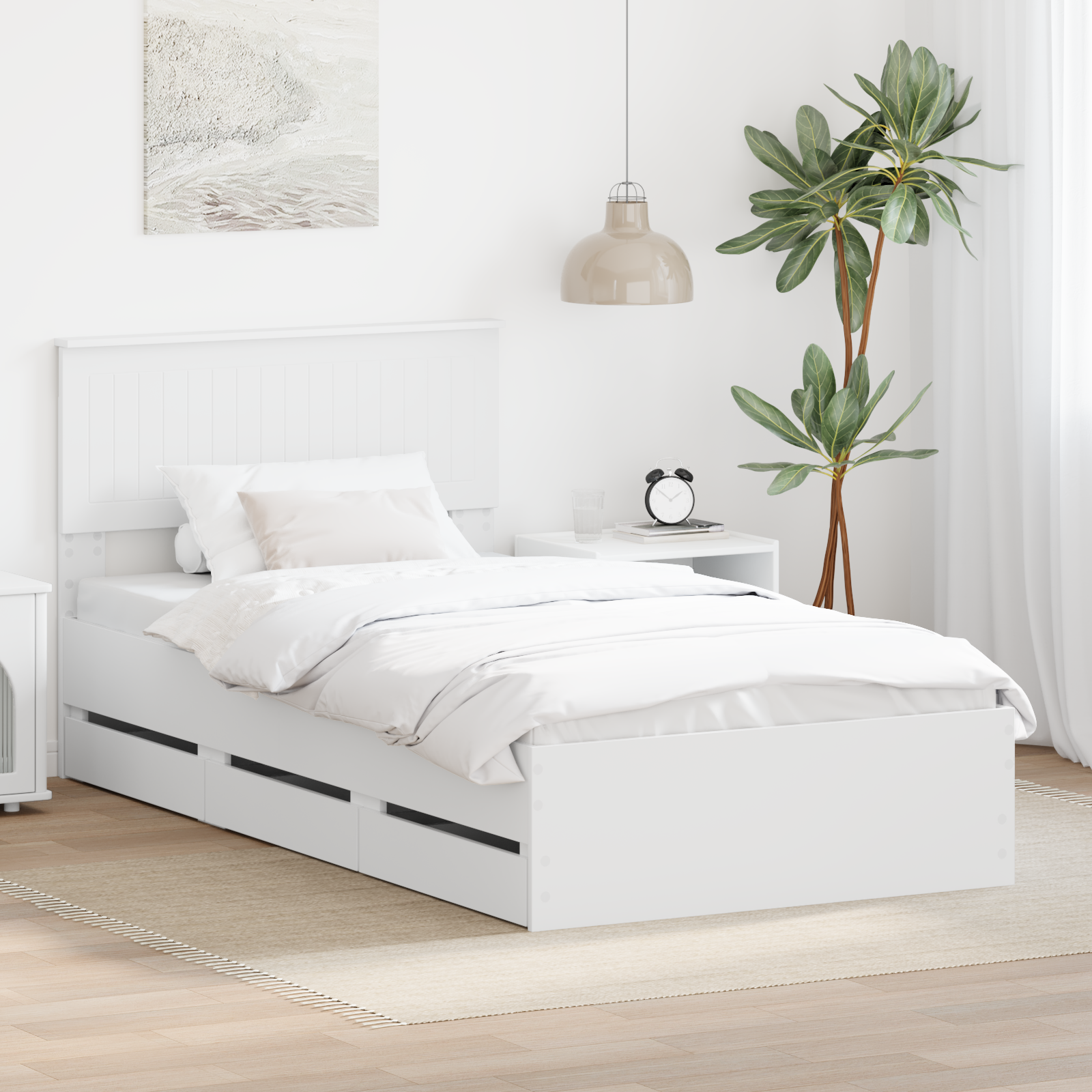 Sängram med låda med huvudgavel Vit 100 x 200 cm Ingenjörsträ