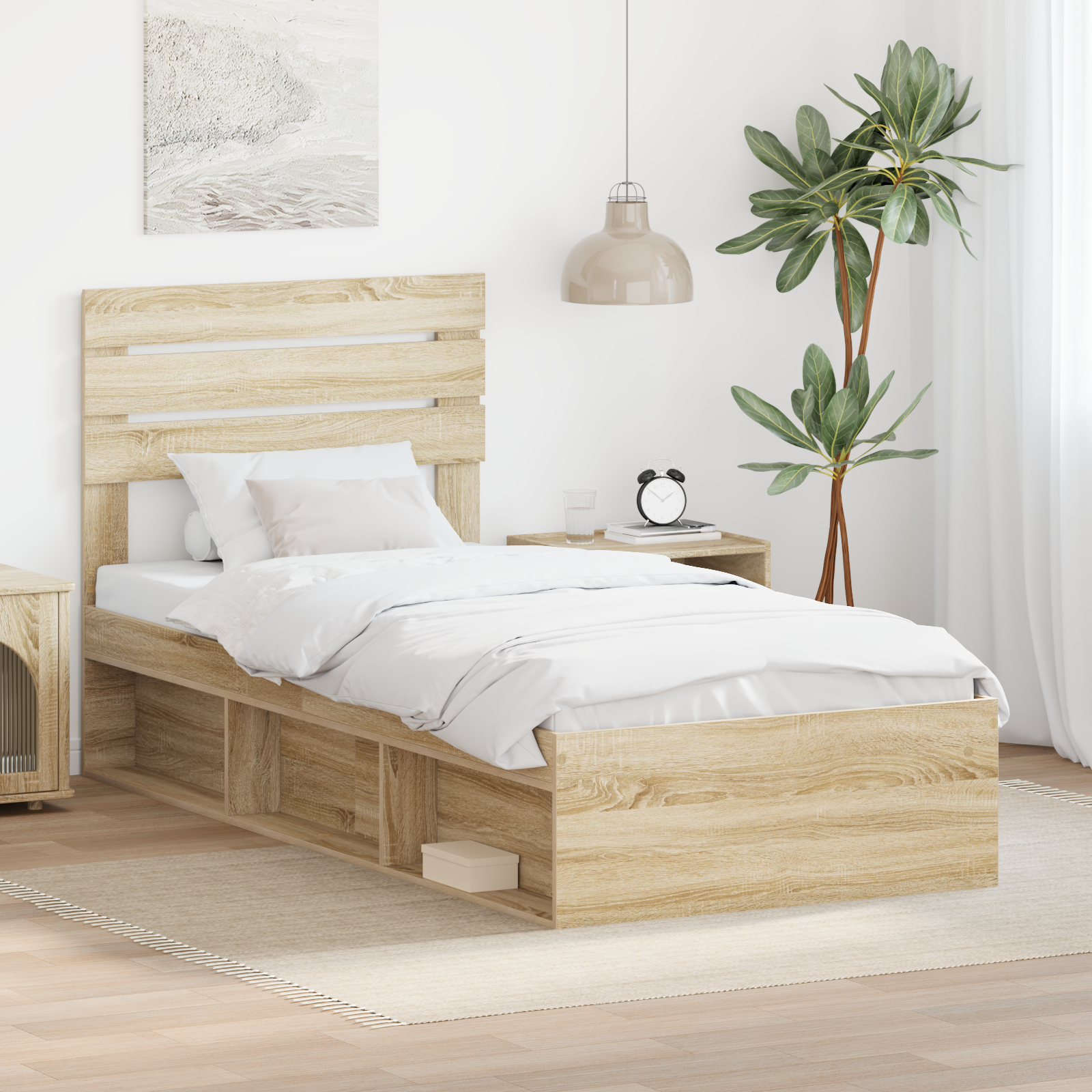 Sängram med huvudgavel Sonoma-ek 75 x 190 cm Massiv furu