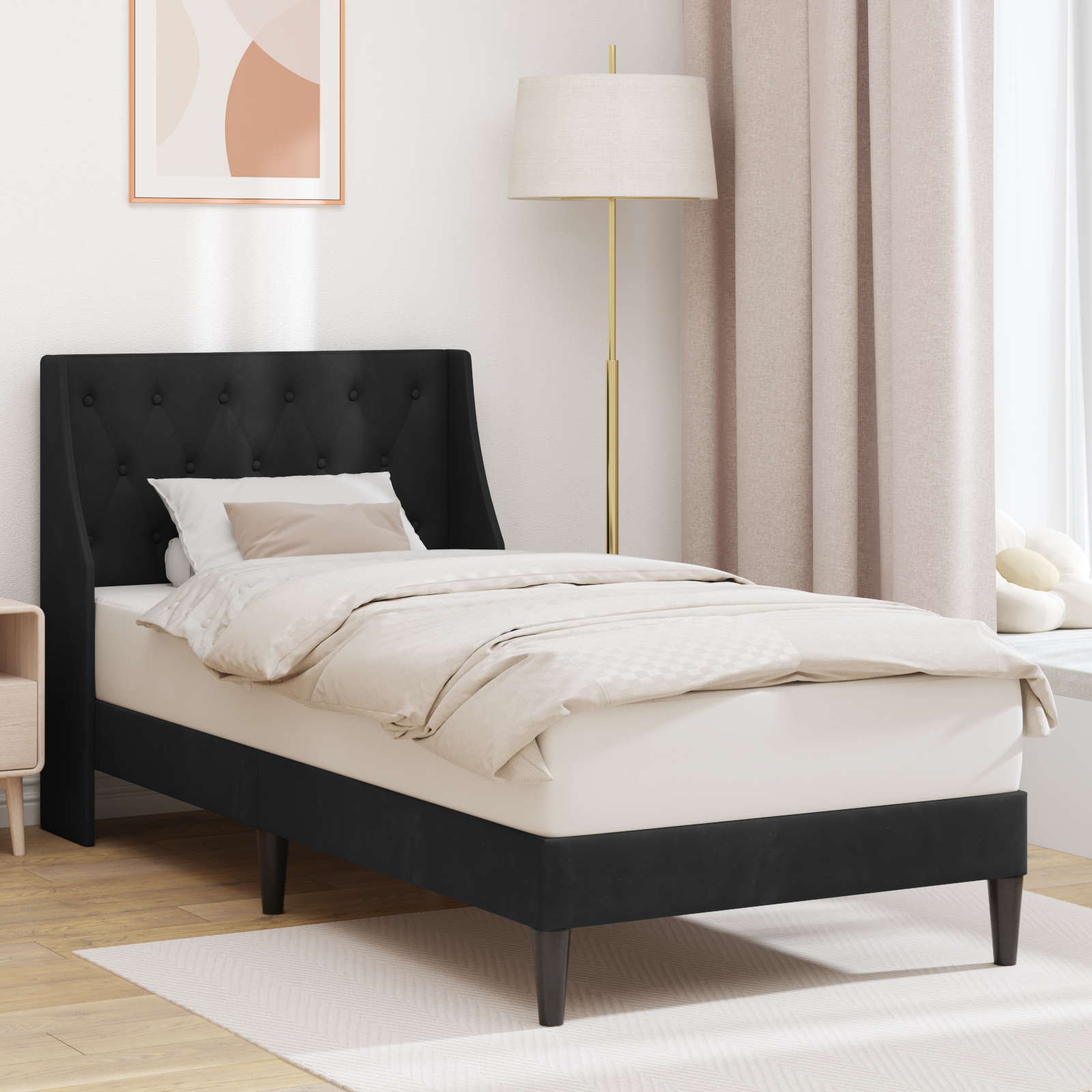 Sängram med huvudgavel Svart 90 x 190 cm Sammet