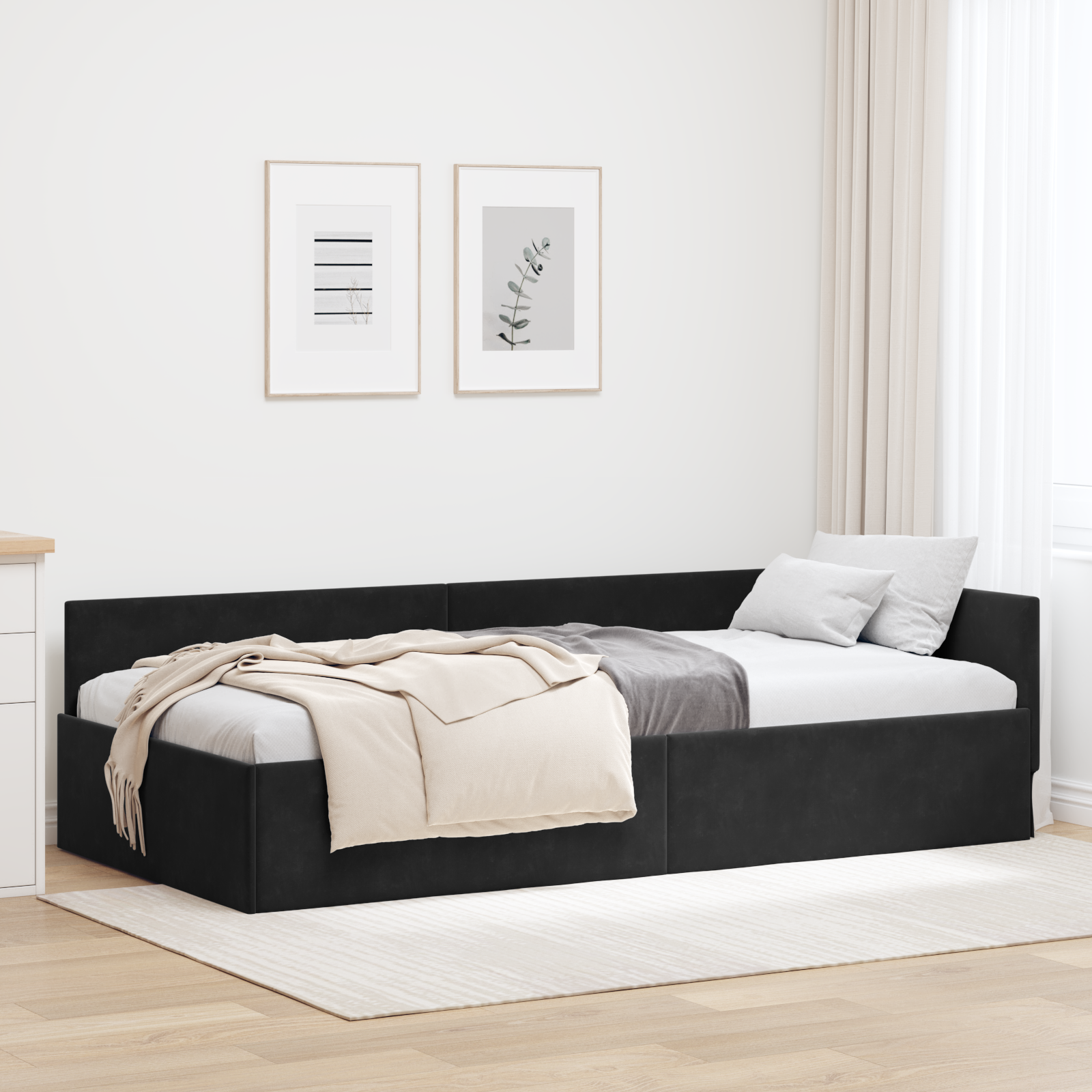 Hörn Sängram med huvudgavel Svart 90 cm x 200 cm Sammet