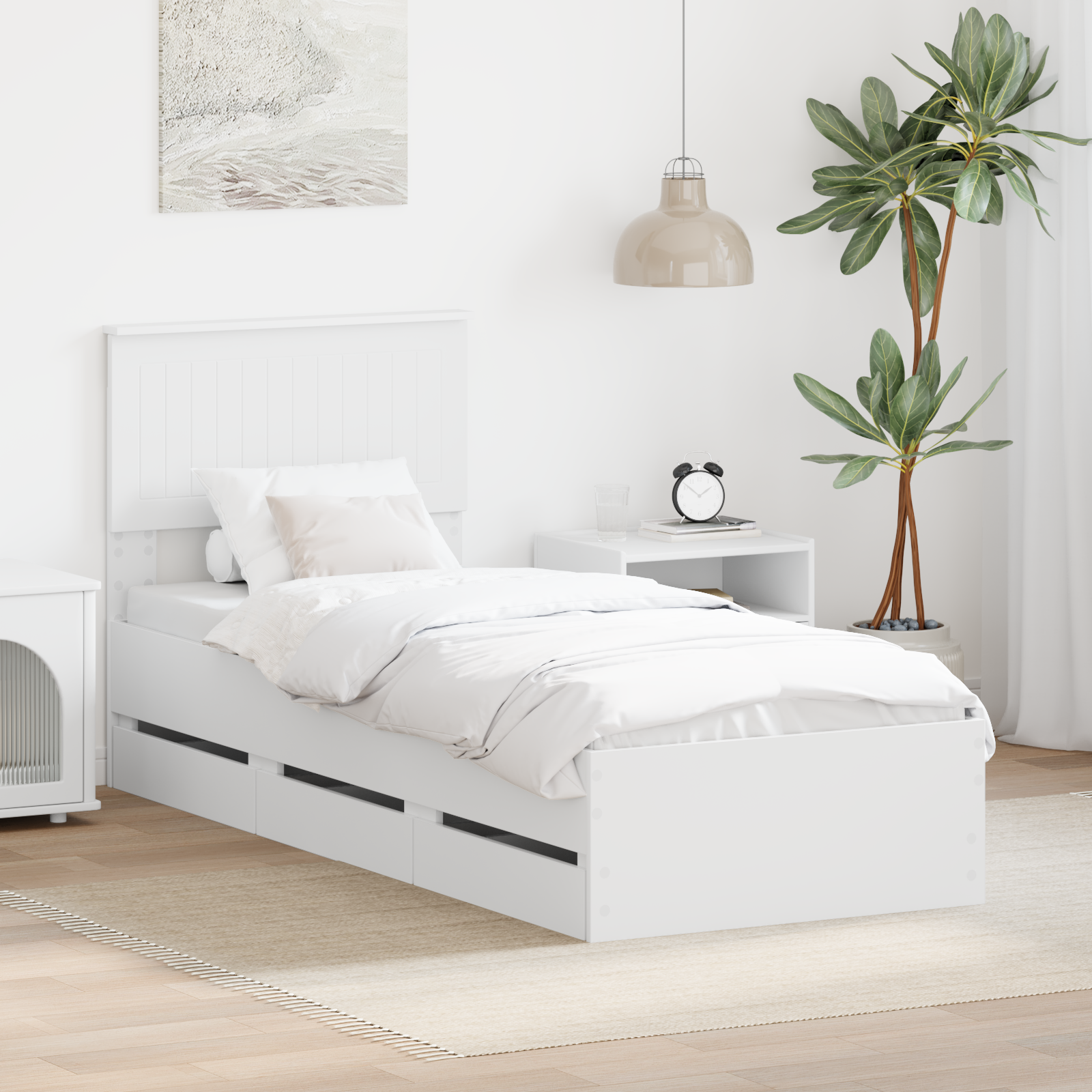 Sängram med låda med huvudgavel Vit 75 x 190 cm Ingenjörsträ