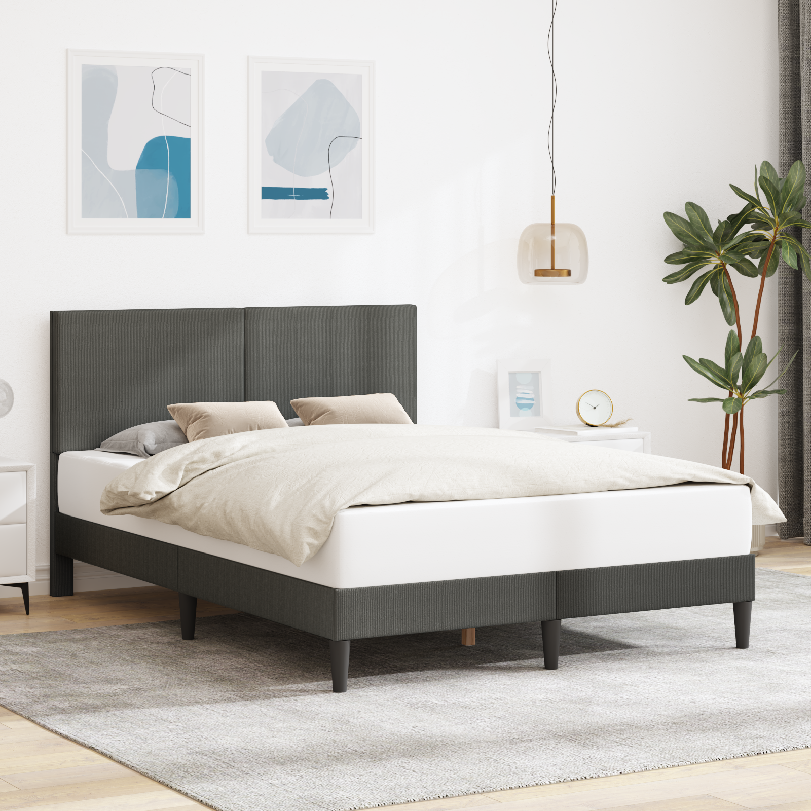 Sängram med huvudgavel Mörkgrå 160 x 200 cm Kordread tyg