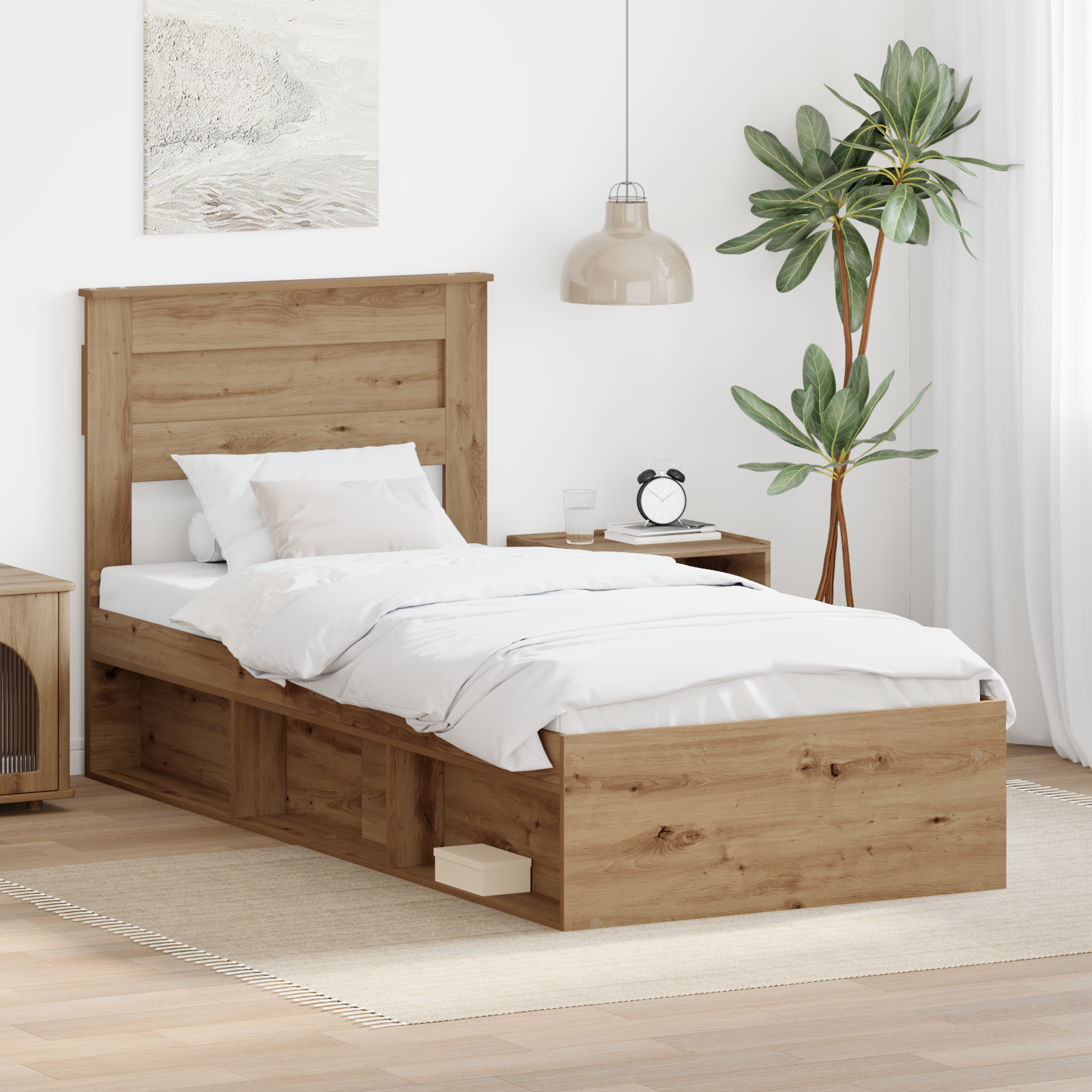 Sängram med huvudgavel Artisan Ek 100 x 200 cm Massiv furu