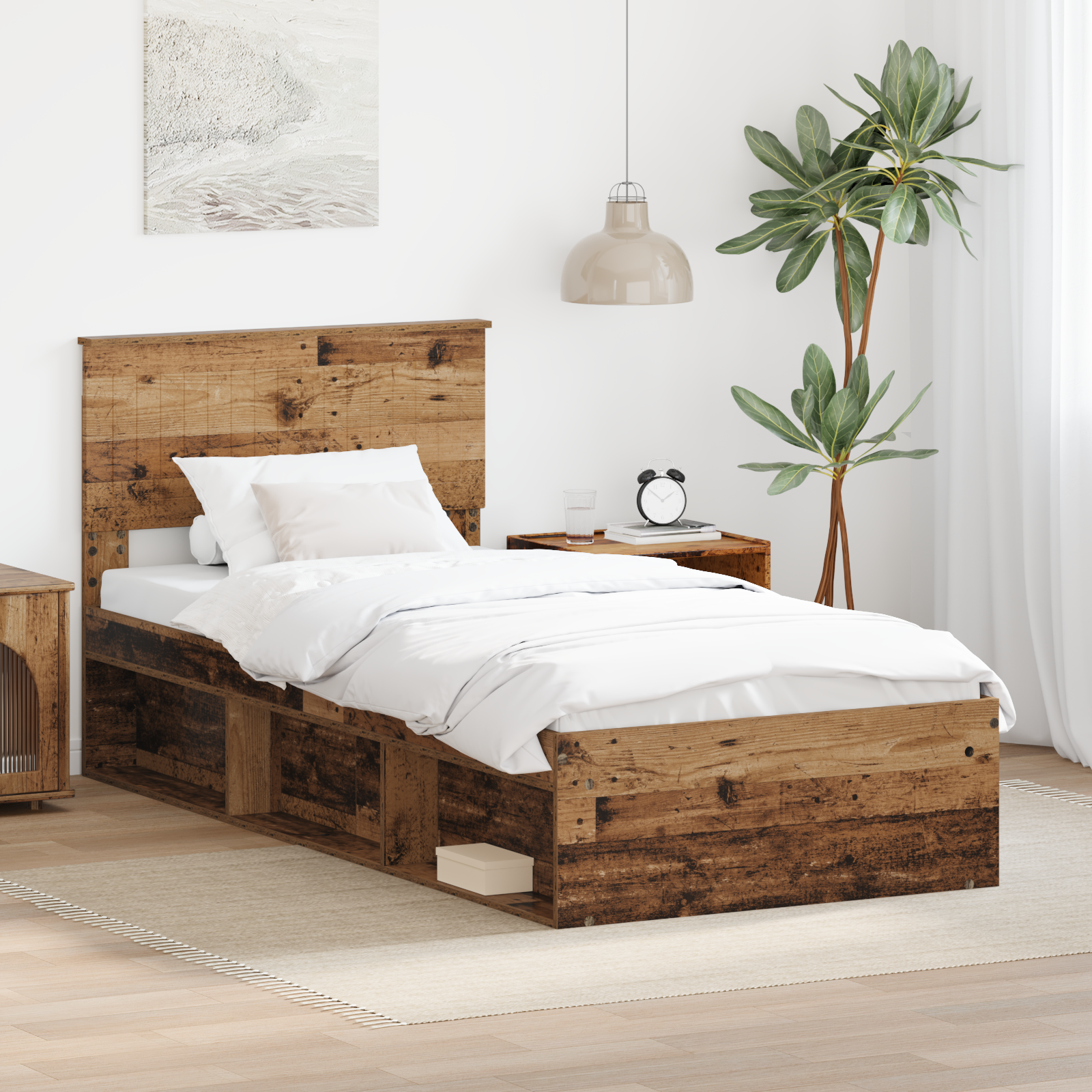 Sängram med huvudgavel Gammalt trä 90 x 200 cm Massiv furu