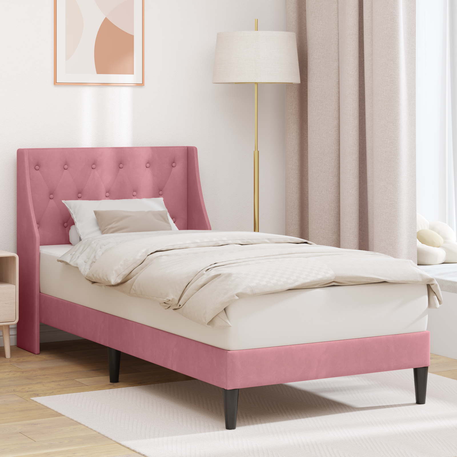 Sängram med huvudgavel Rosa 100 x 200 cm Sammet