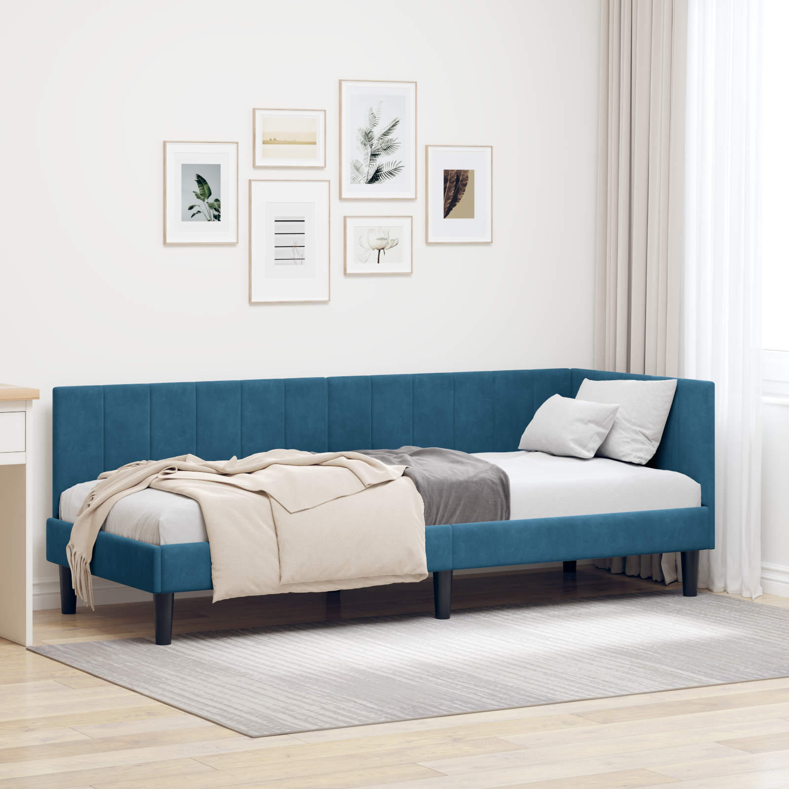 Hörn Sängram med huvudgavel Blå 80 cm x 200 cm Sammet