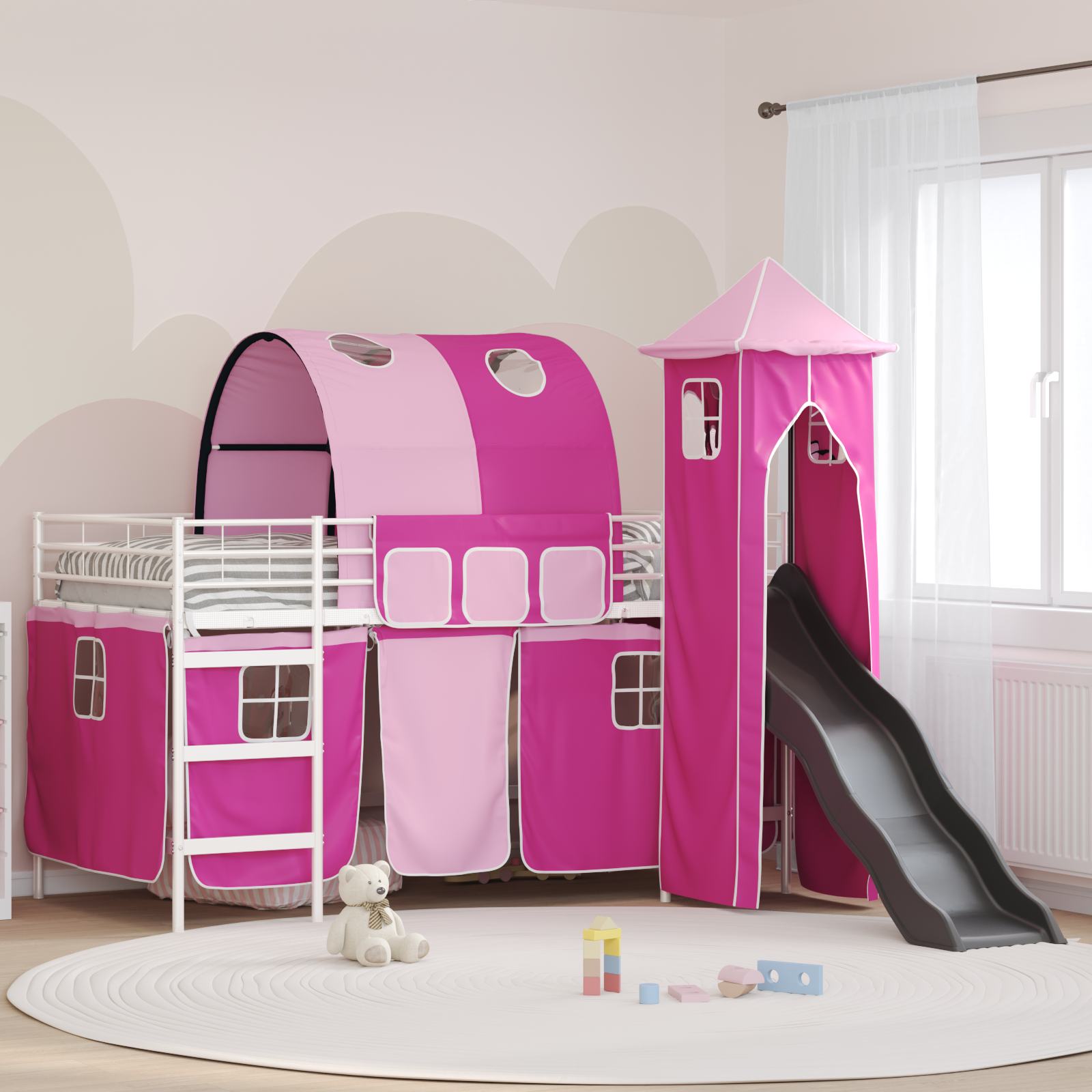Barns loft sängram Enfärgad Vit och rosa 107 x 203 cm Metall