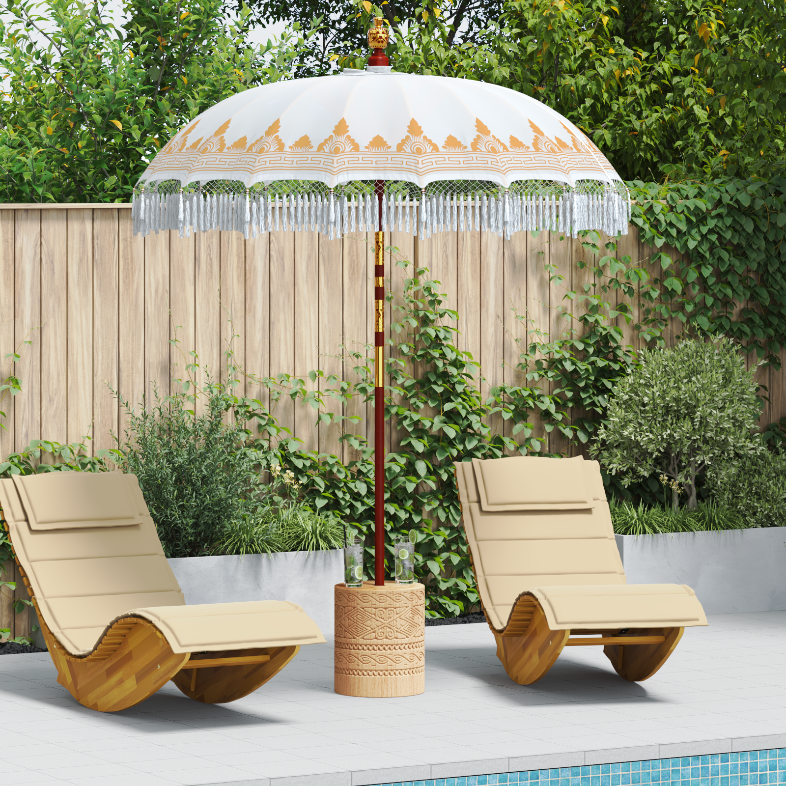 Balinesisk Parasol Kräm 190 x 190 x 260 cm Bomull